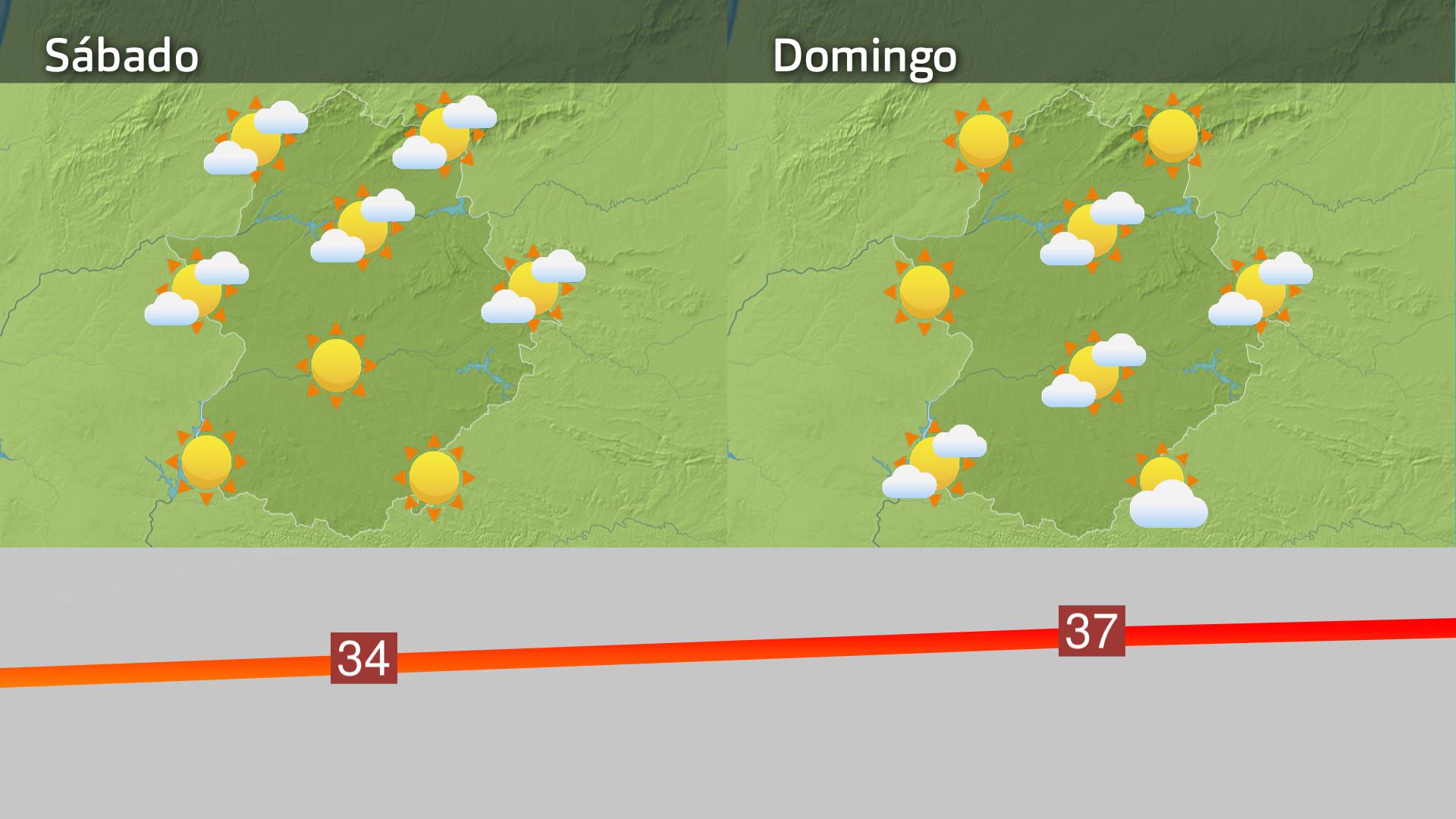 Mapa de previsión del sábado 14 y domingo 15 de junio