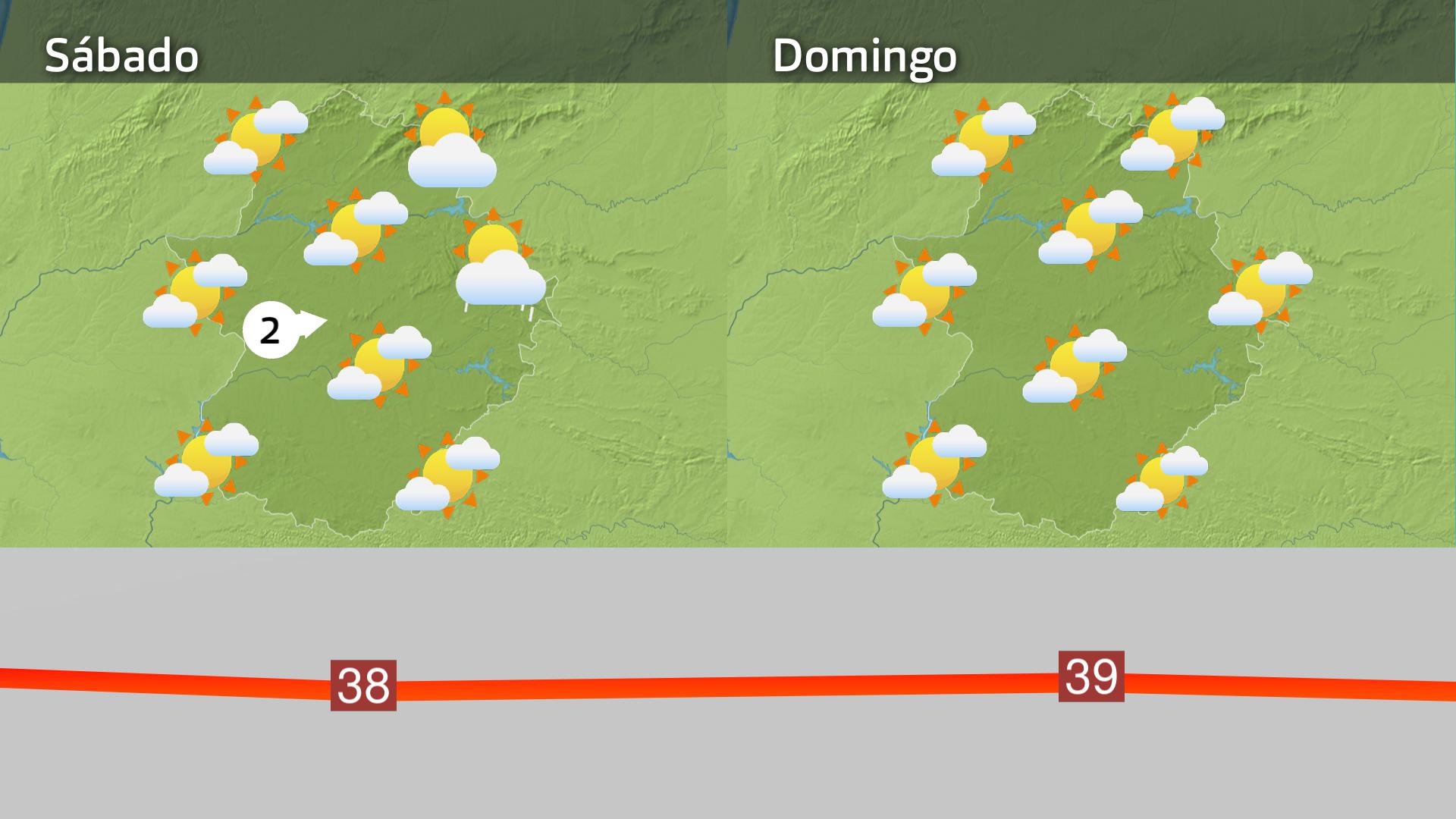Mapa de previsión del sábado 21 y domingo 22 de junio