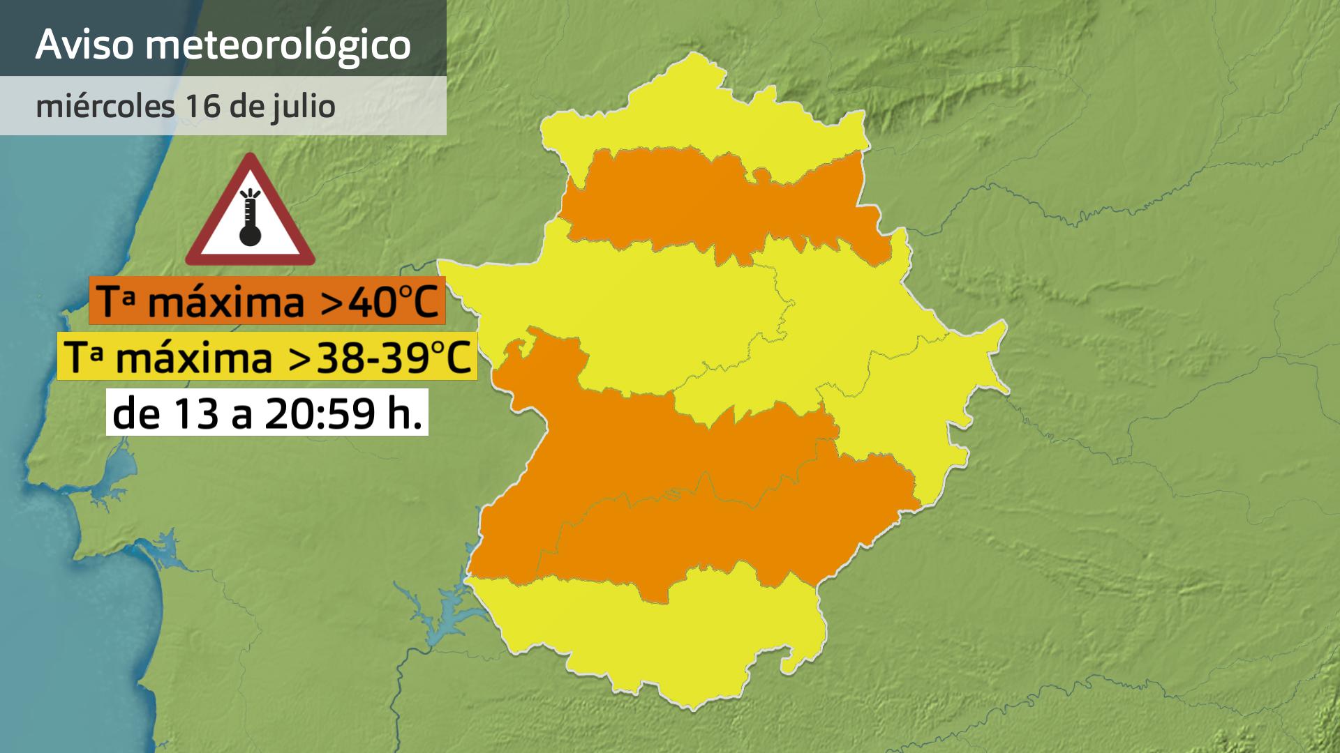 Mapa de avisos para el miércoles 16 de julio