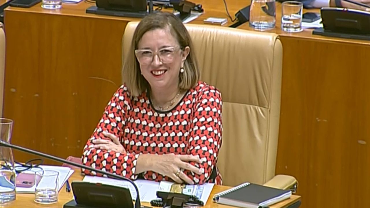 La consejera de Agricultura, Ganadería y Desarrollo Sostenible, Mercedes Morán, en su escaño en la Asamblea