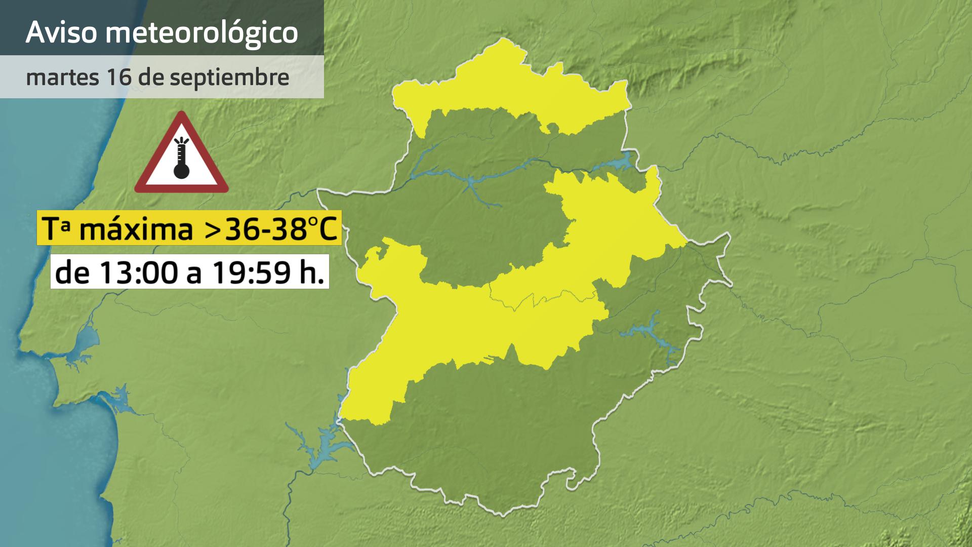 Mapa de avisos para el martes 16 de septiembre