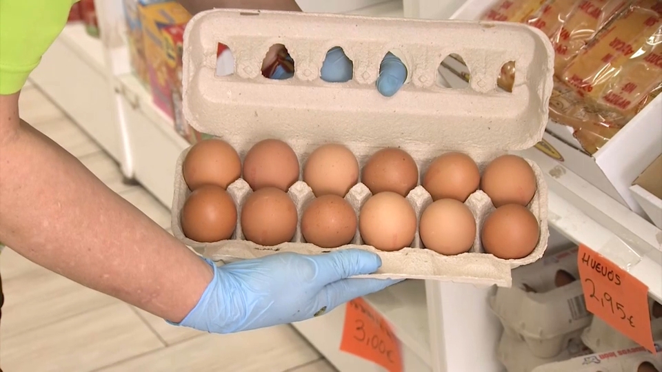 Docena de huevos en un supermercado