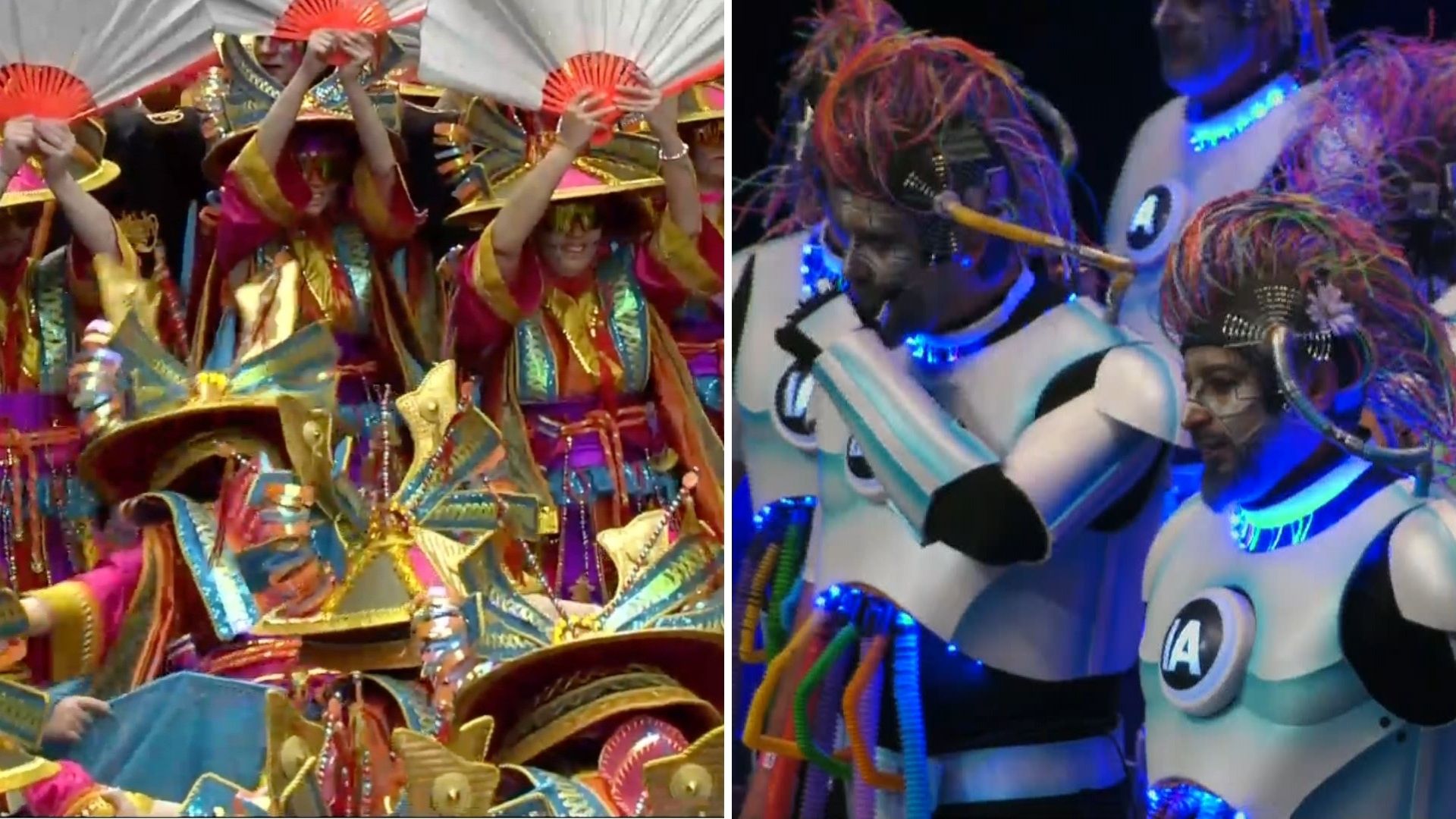 Cambalada, ganadores del Gran Desfile de Comparsas del Carnaval de Badajoz, y Marwan, ganadores del Concurso Oficial de Murgas del Carnaval de Badajoz