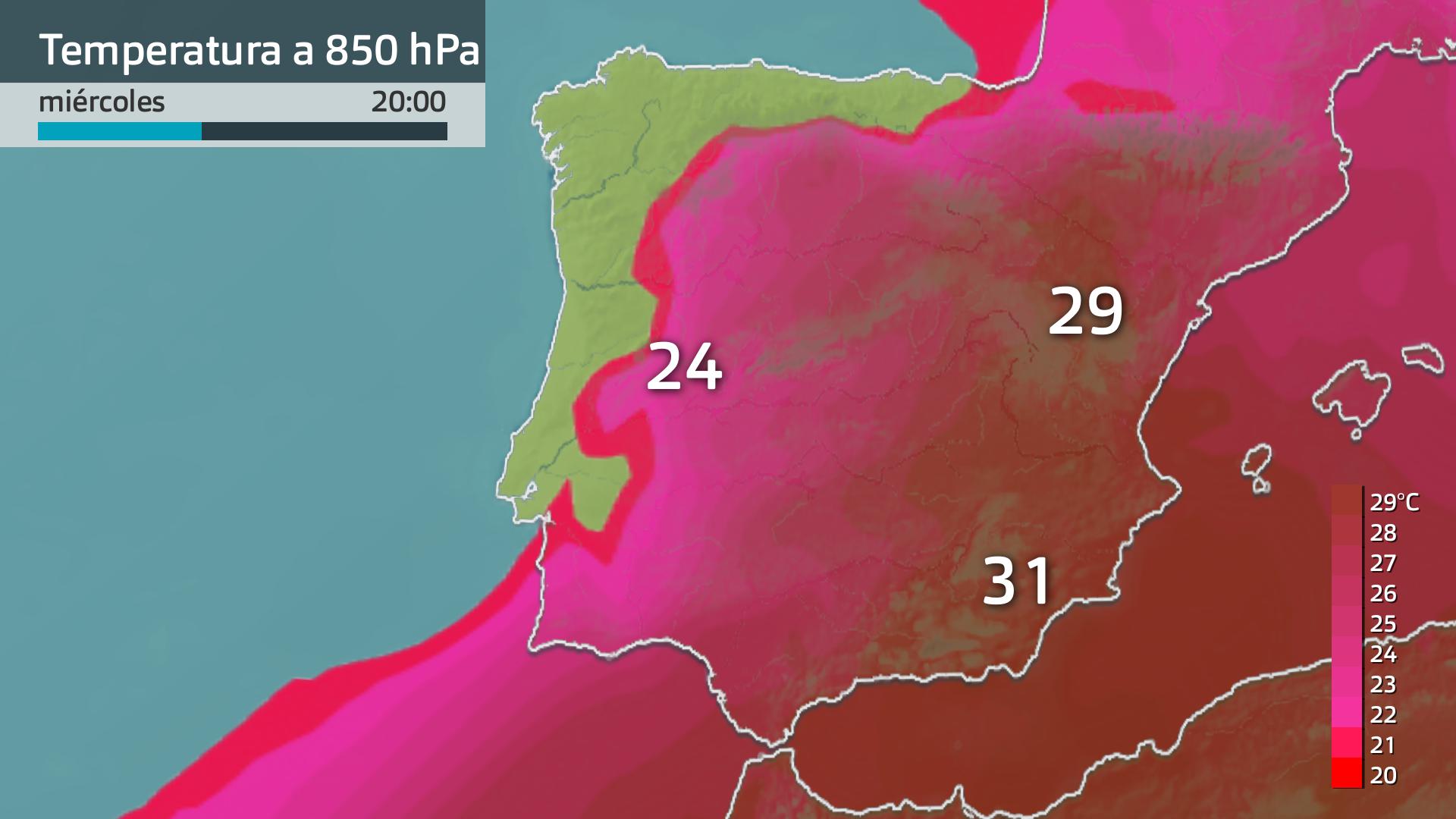 Temperatura a 850 hPa (1500 metros de altura)