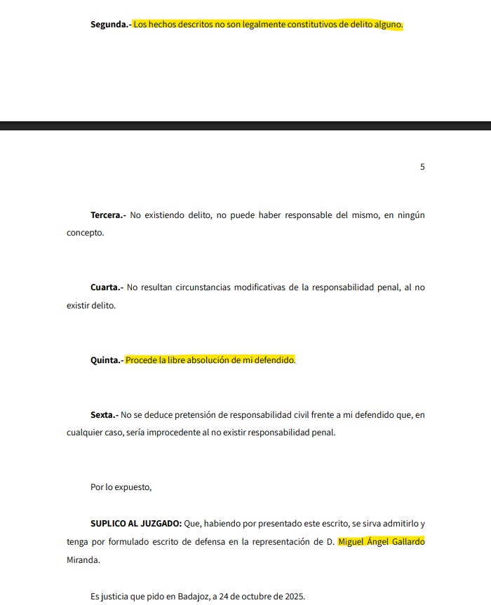 Captura de pantalla escrito defensa Gallardo