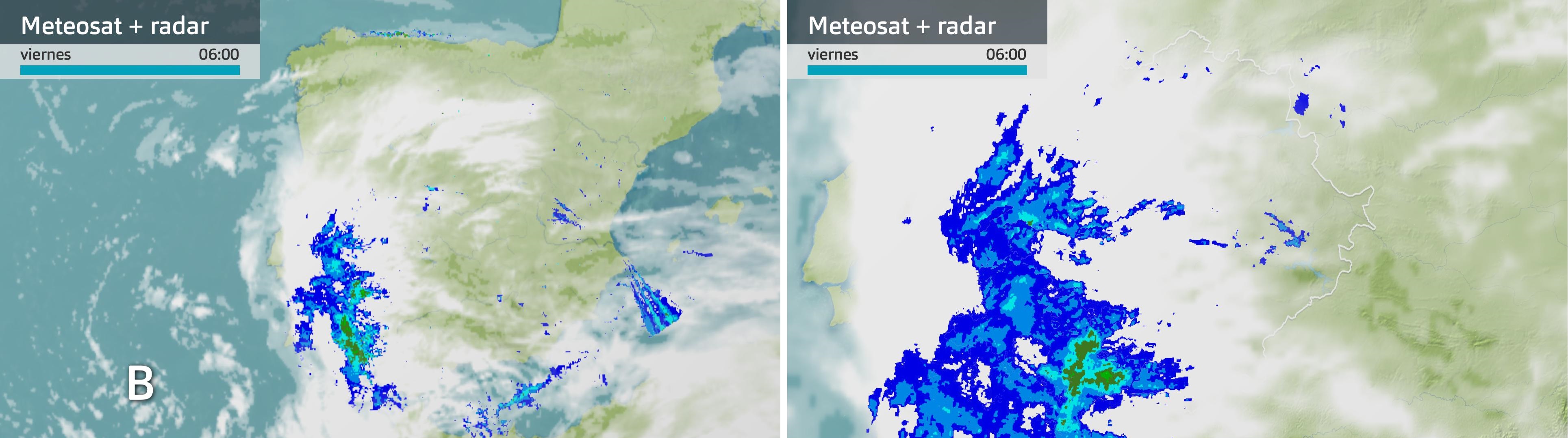 Imagen del Meteosat + radar meteorológico viernes 28 de febrero 6 h.