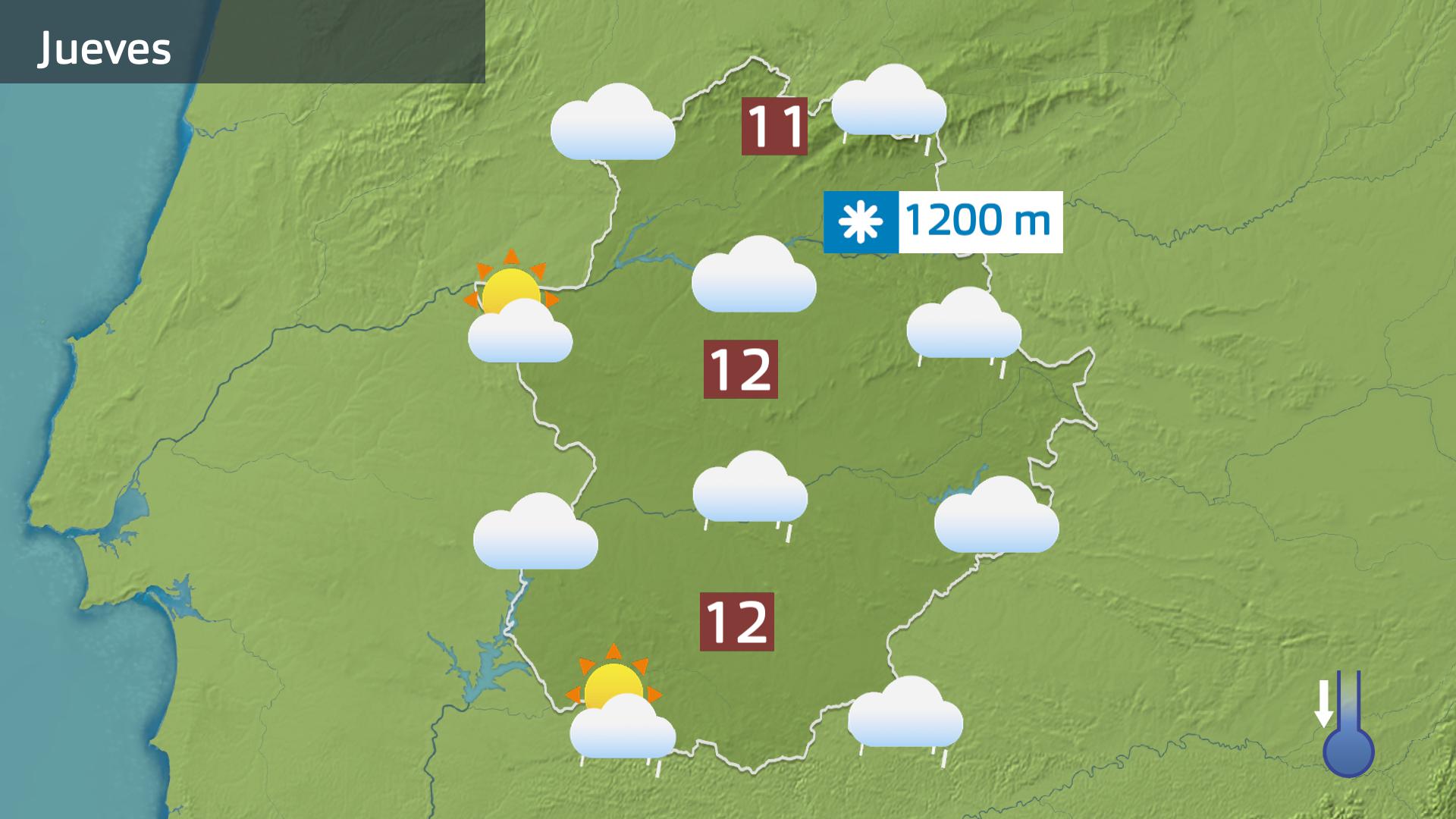 Mapa de prevsión para hoy jueves 12 de diciembre