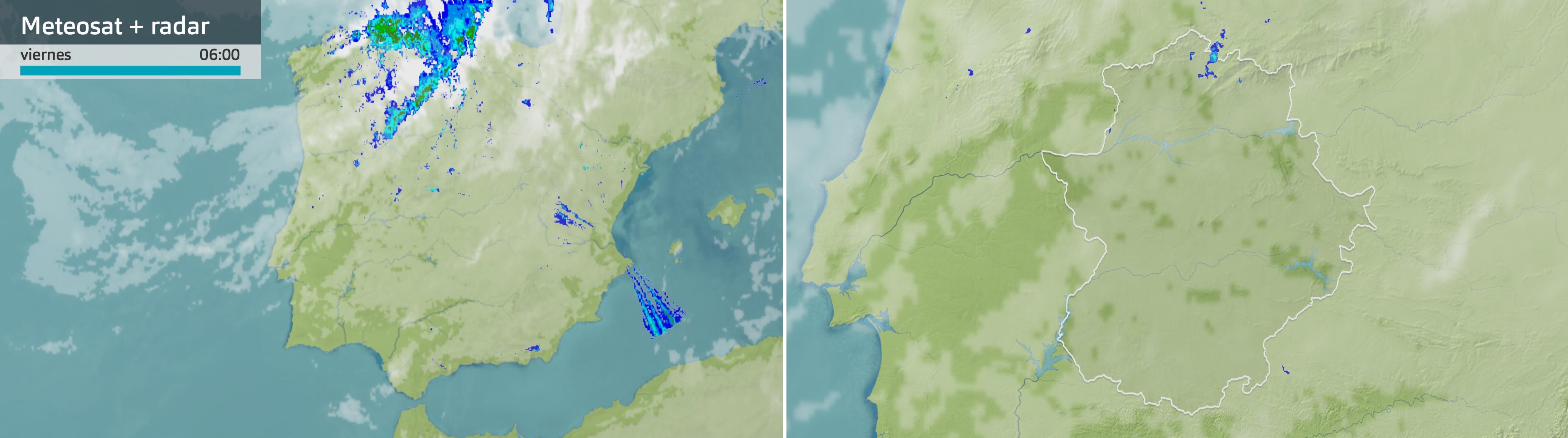 Imagen del Meteosat + radar meteorológico viernes 7 de febrero 6 h.