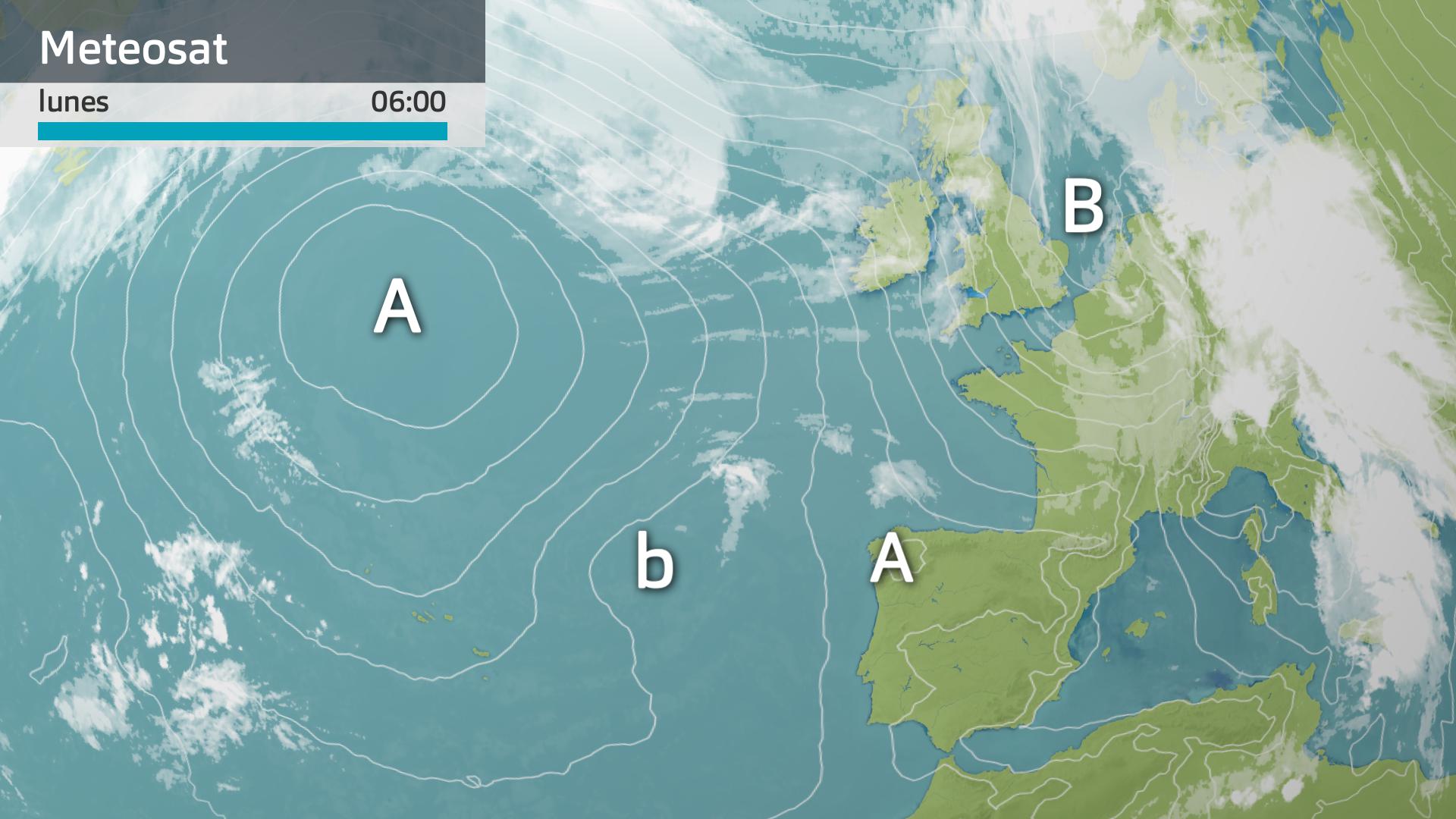 Imagen del Meteosa + mapa de superficie lunes 9 de septiembre 6 h.