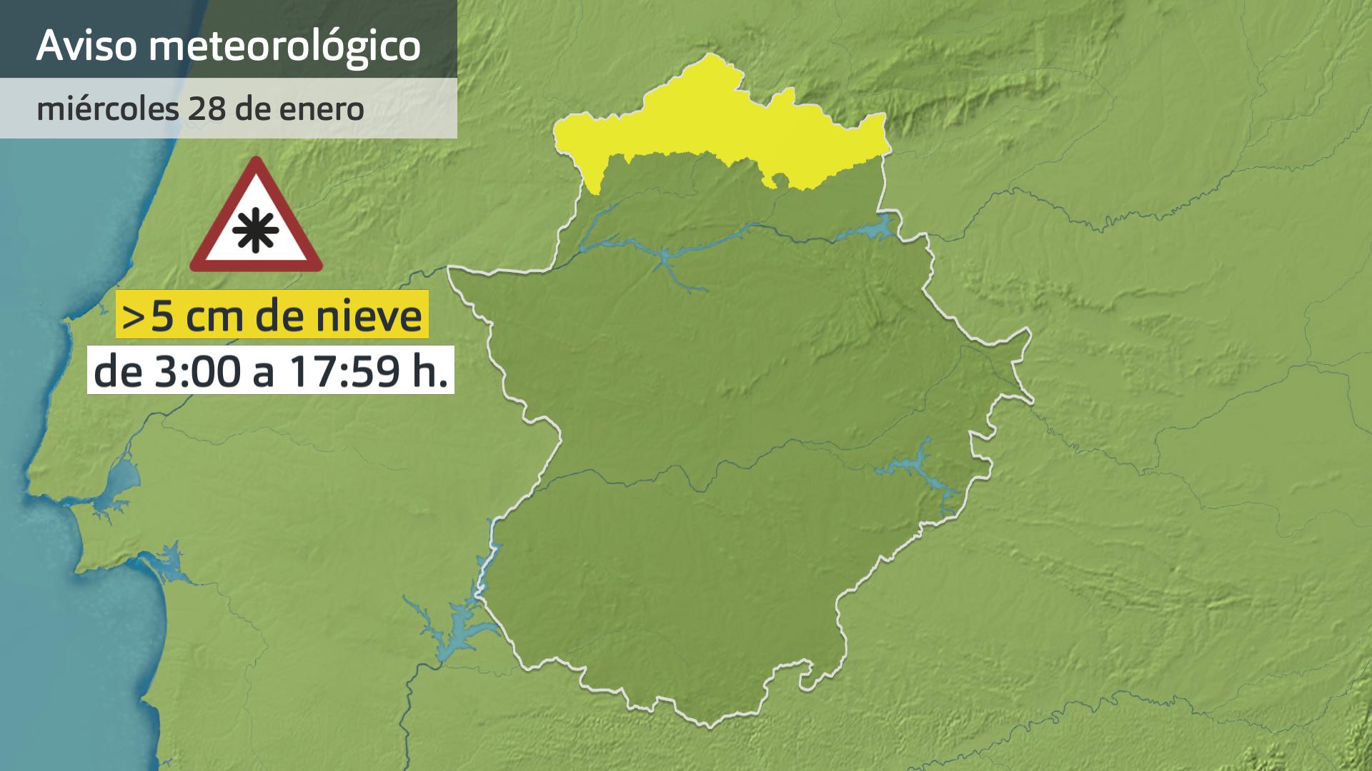Mapa de avisos para el 28 de enero