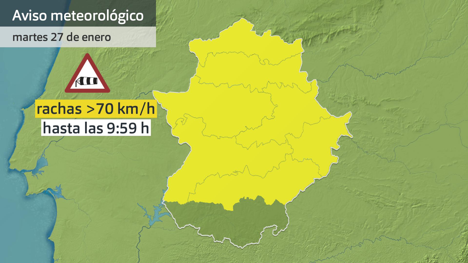 Avisos meteorológicos por viento (Aemet) para hoy martes 27 de enero