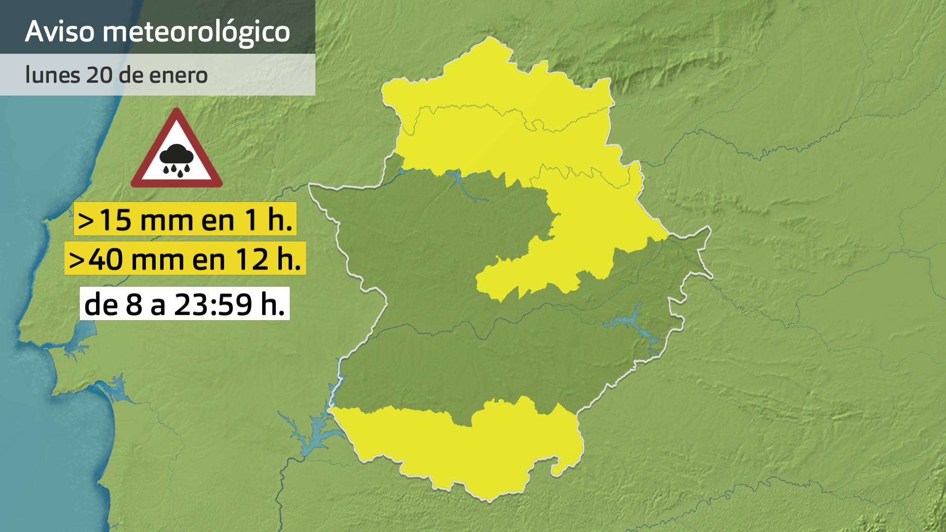 Avisos meteorológicos (Aemet) hoy lunes 20 de enero