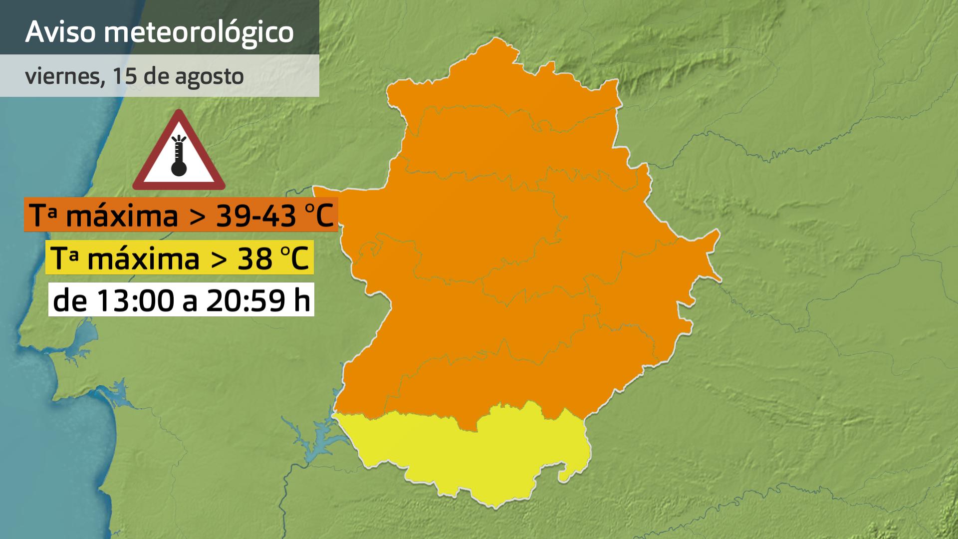 Mapa de avisos para el 15 de agosto