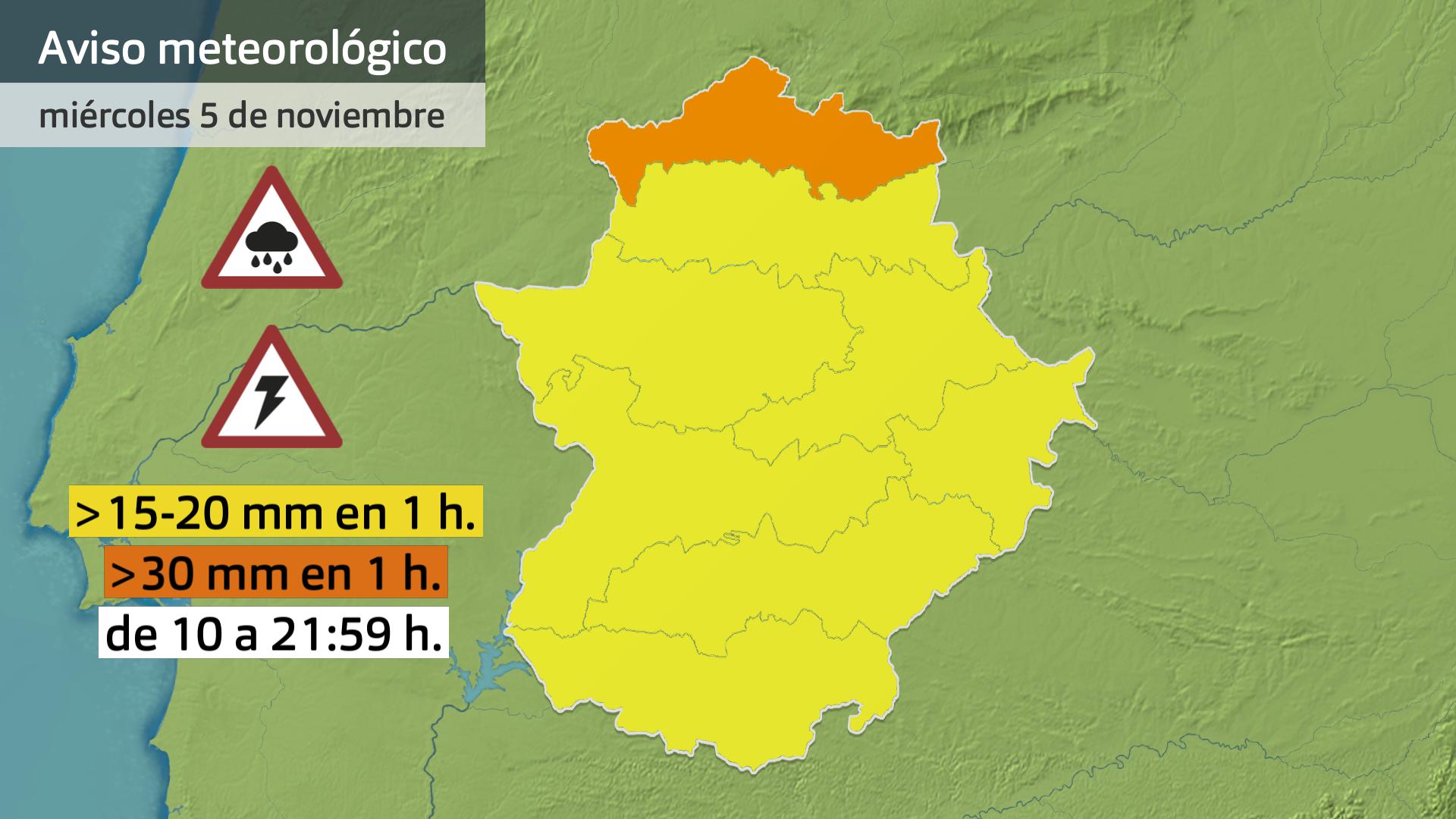 Avisos meteorológicos (Aemet) para hoy miércoles 5 de noviembre