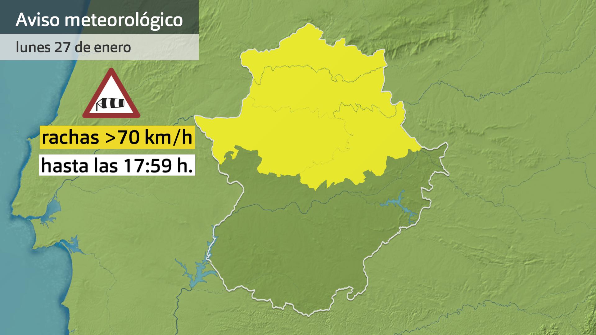 Aviso meteorológico por viento (Aemet) lunes 27 de enero