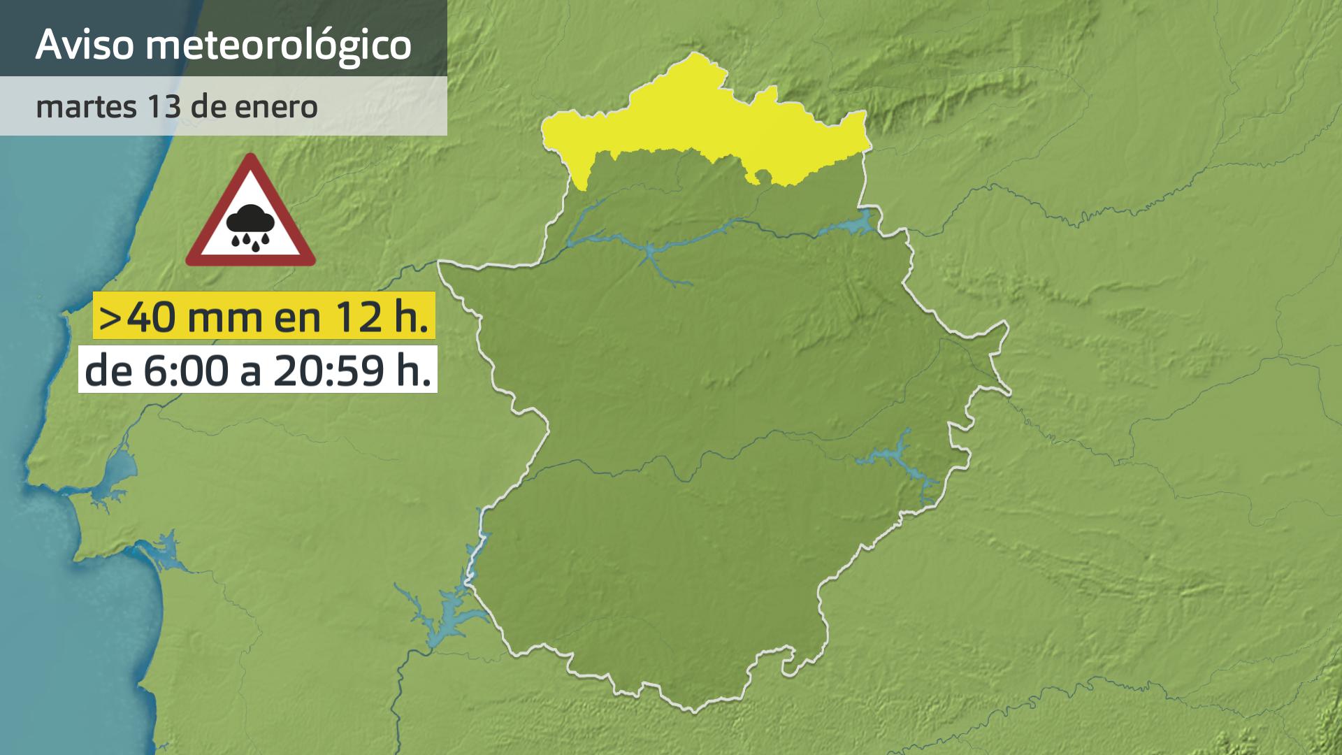 Mapa de avisos del 13 de enero