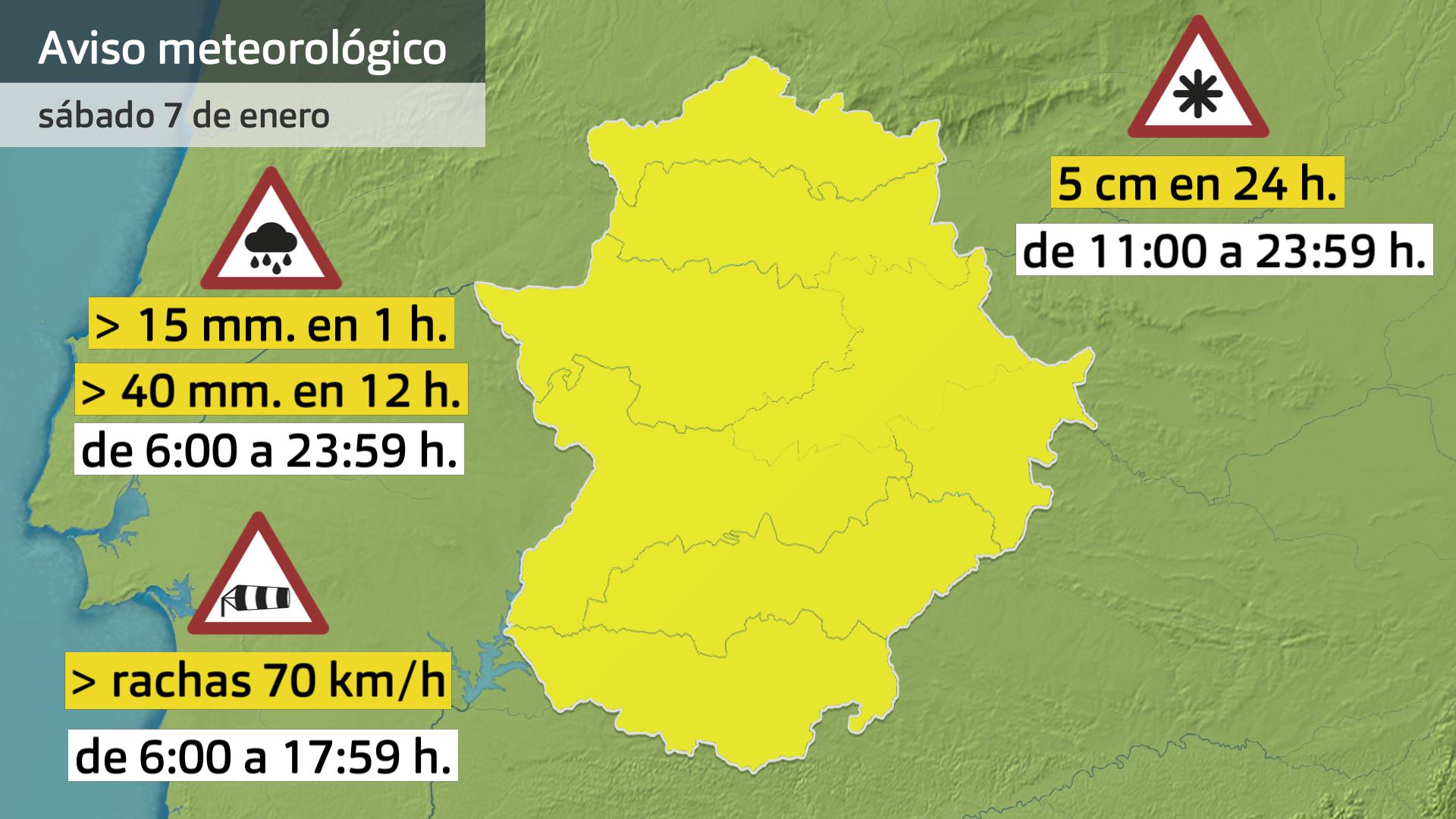 Mapa de avisos del 7 de febrero