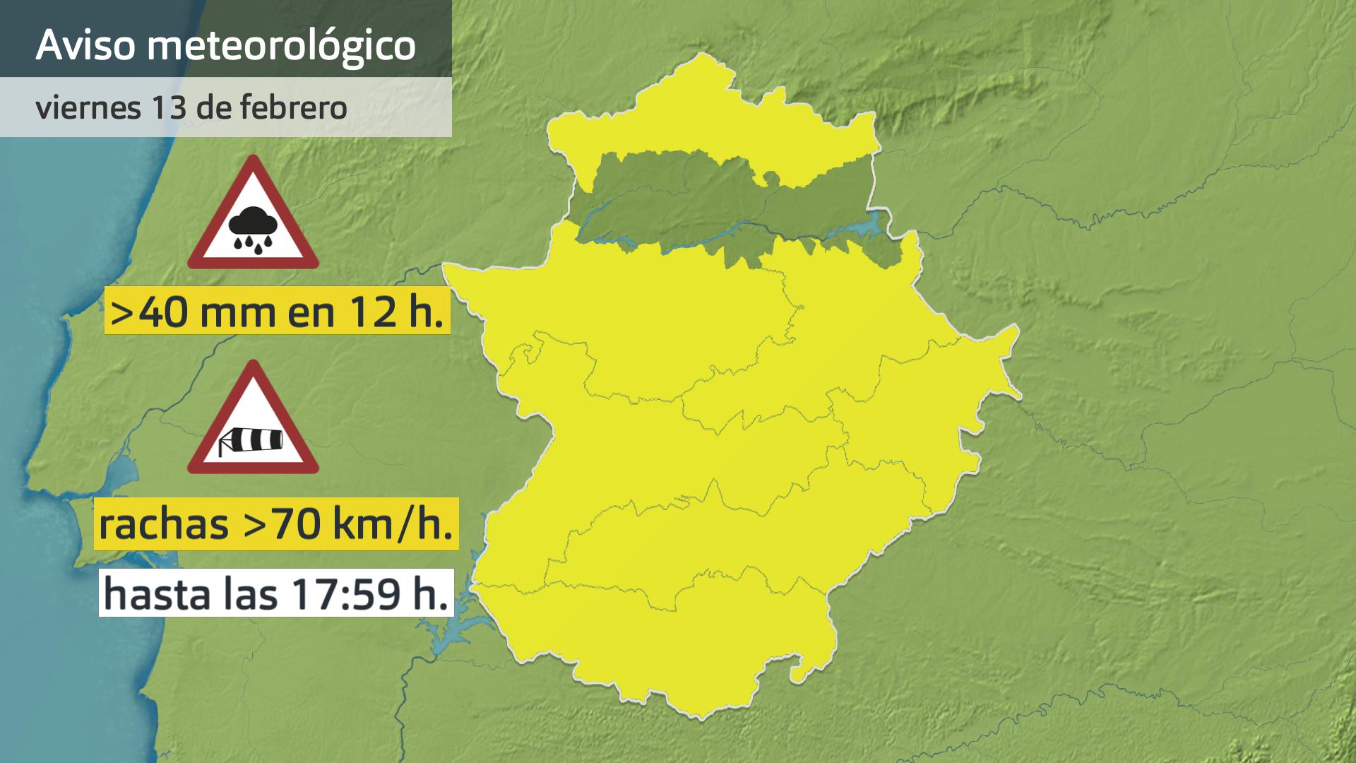 Avisos meteorológicos (Aemet) para hoy viernes 13 de febrero