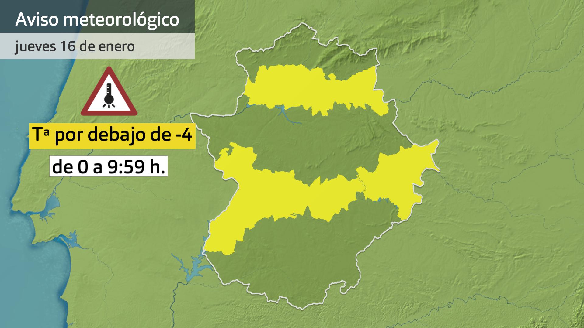 Mapa de avisos para el 16 de enero