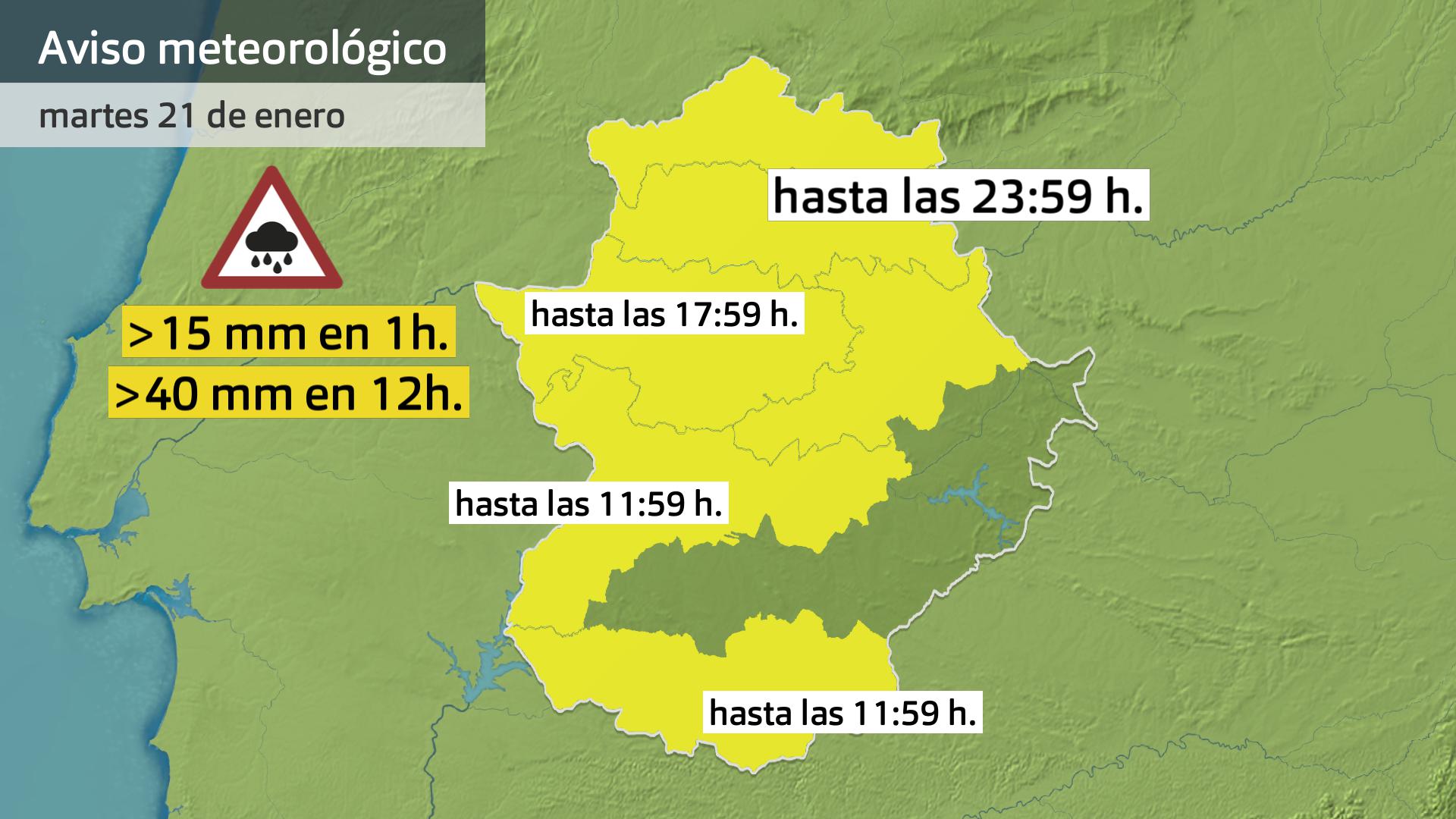 Avisos meteorológicos (Aemet) para hoy martes 21 de enero