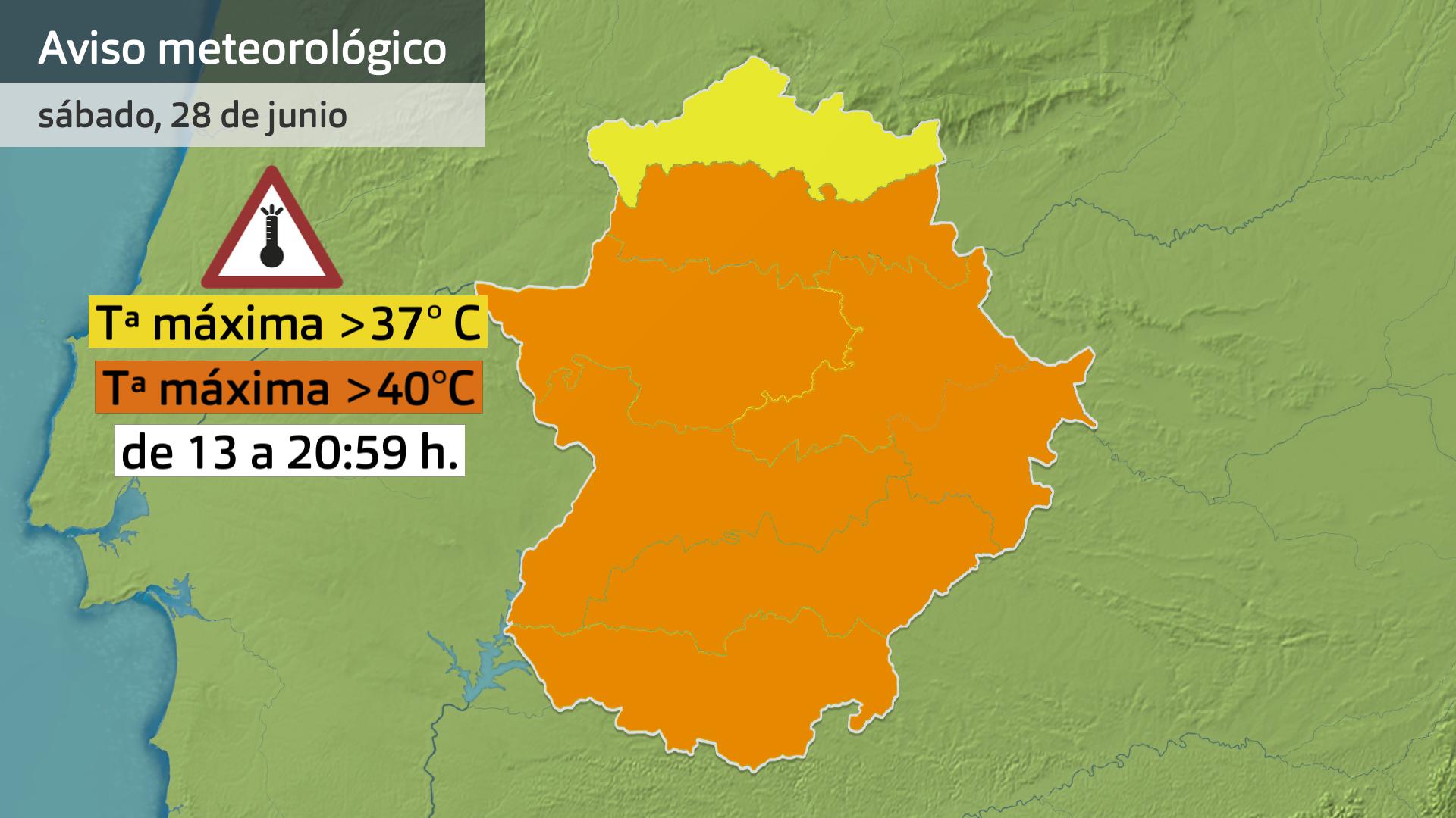 Mapa de avisos para el 28 de junio
