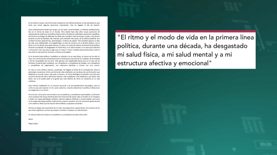 Cascada de reacciones a la dimisión de Íñigo Errejón por las acusaciones de violencia sexual