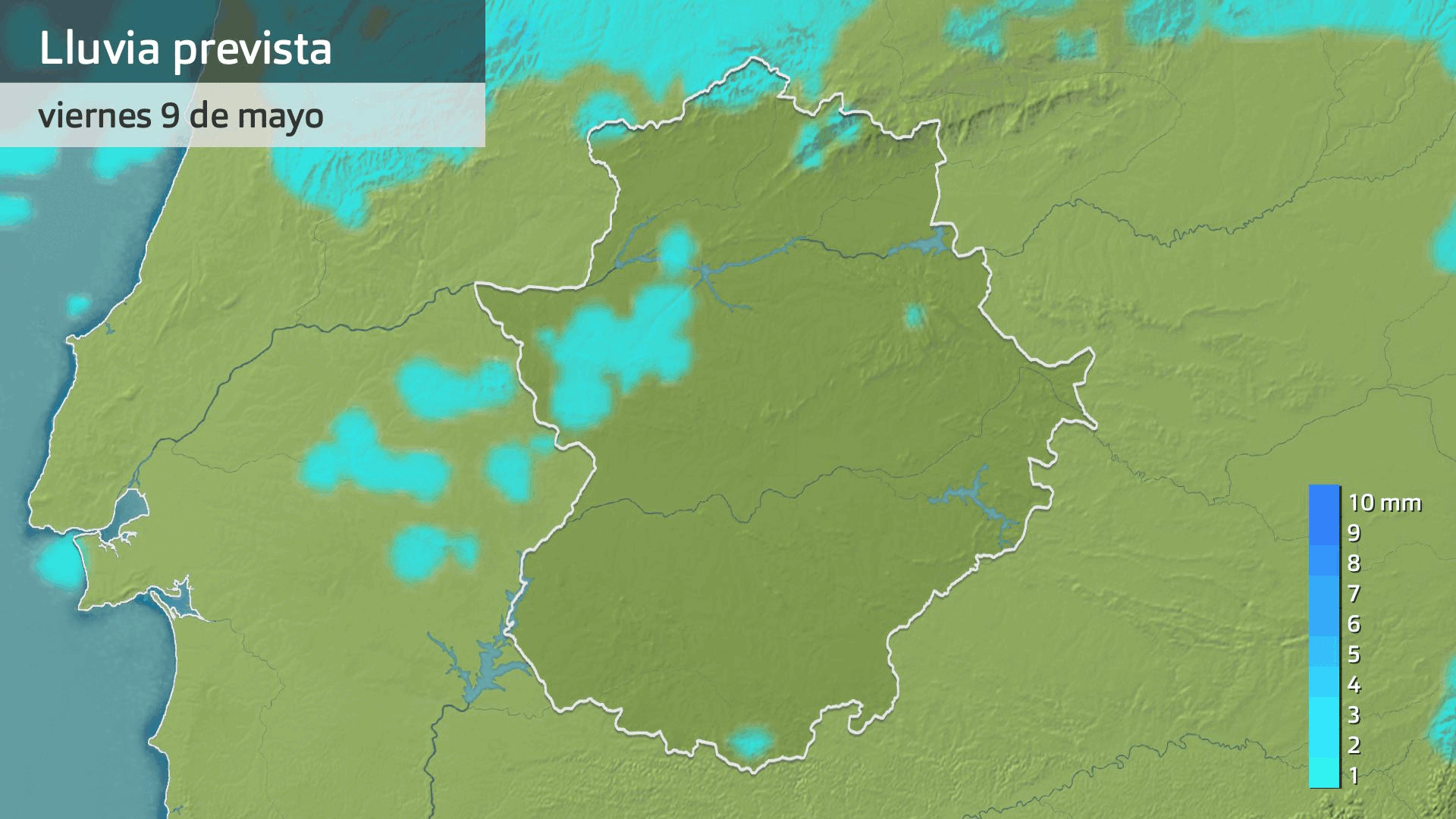 Lluvia prevista para hoy viernes 9 de mayo, para mañana sábado y para el domingo