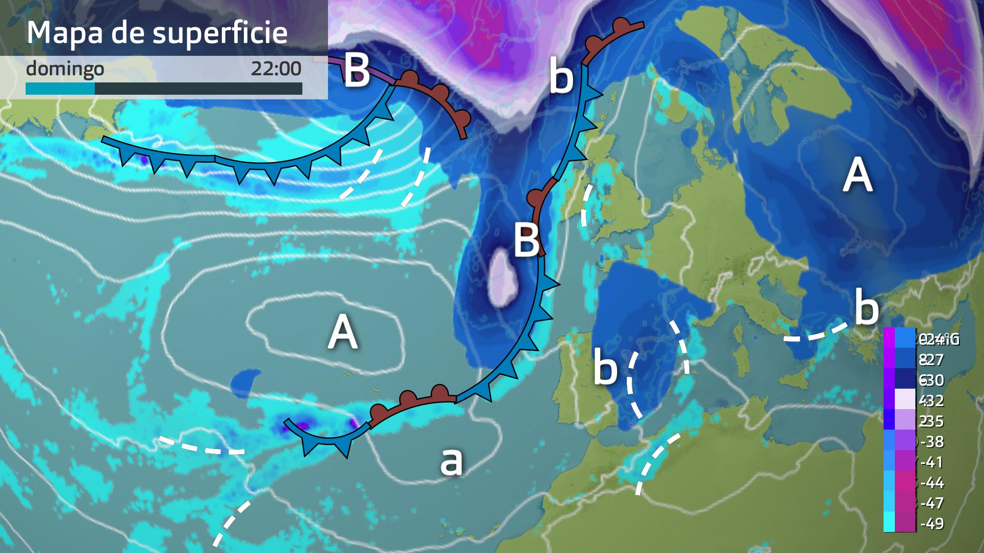 Superficie y Temperatura a 500 hPa (5.500 m.)