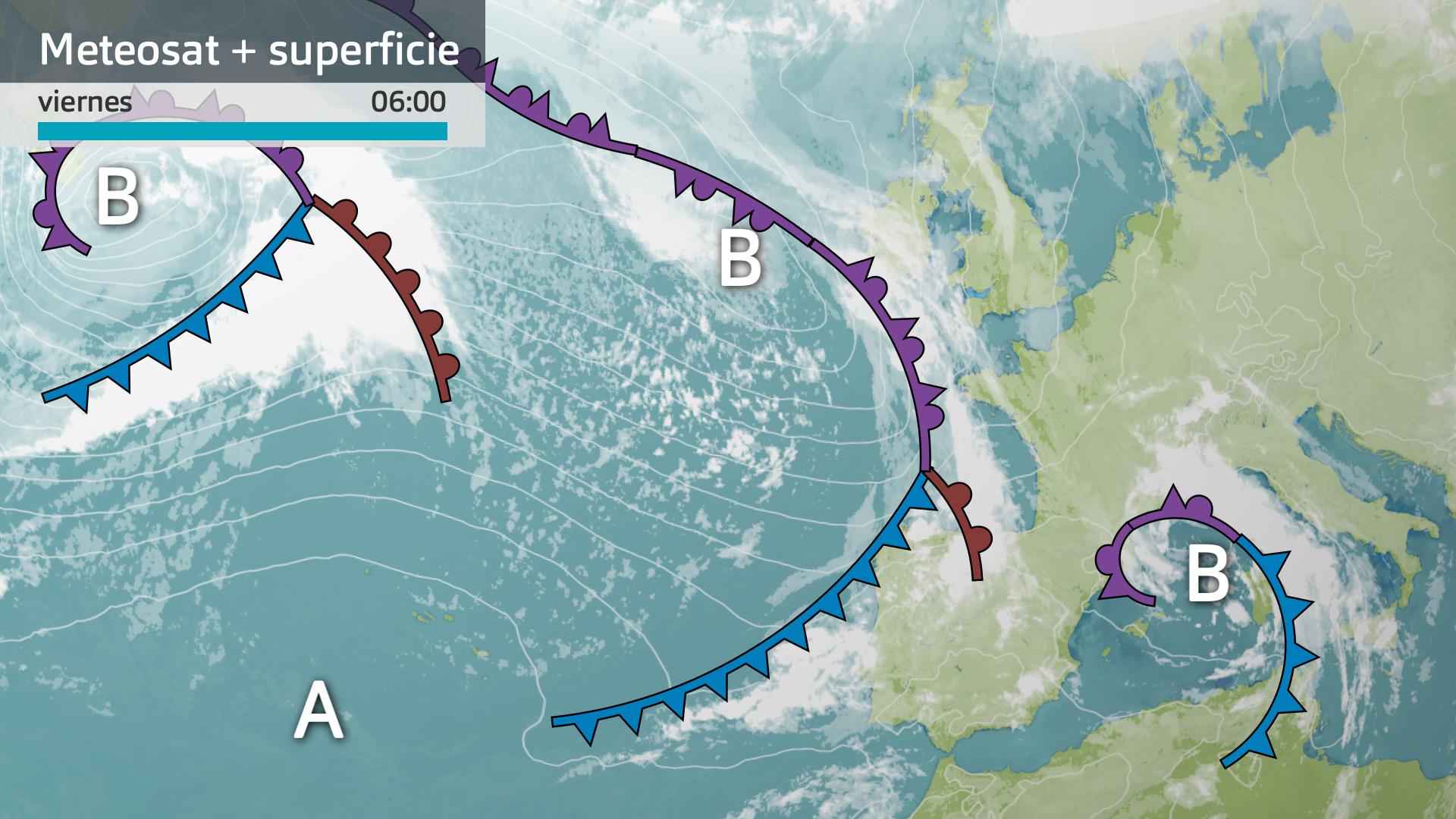 Imagen del Meteosat + mapa de superficie viernes 7 de noviembre 6 h.