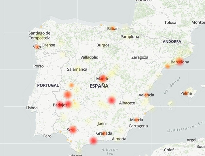 Mapa de la avería de Vodafone de Downdetector