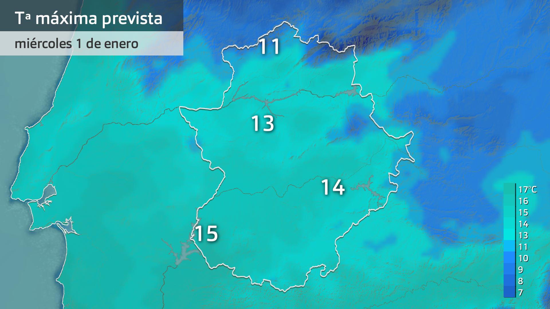 Temperatura máxima prevista para este miércoles 1 de enero