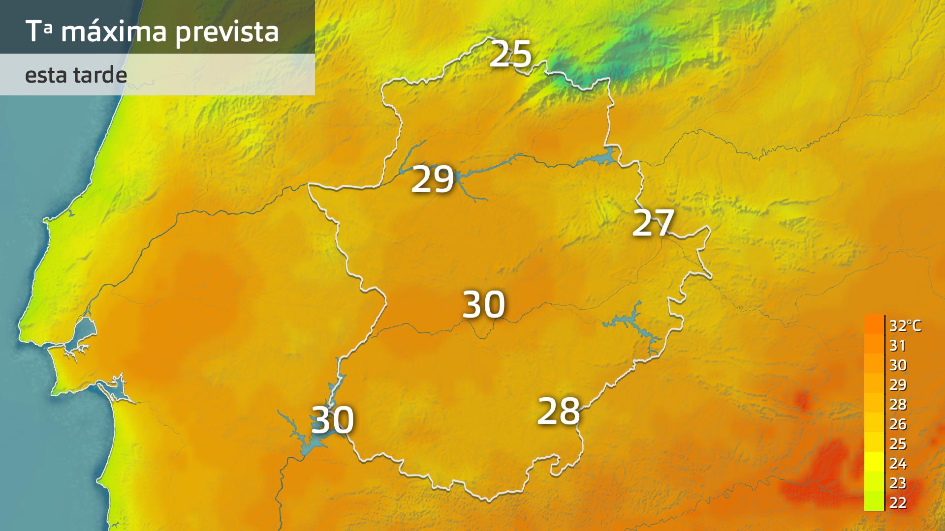 Temperatura máxima prevista para hoy miércoles 25 de junio