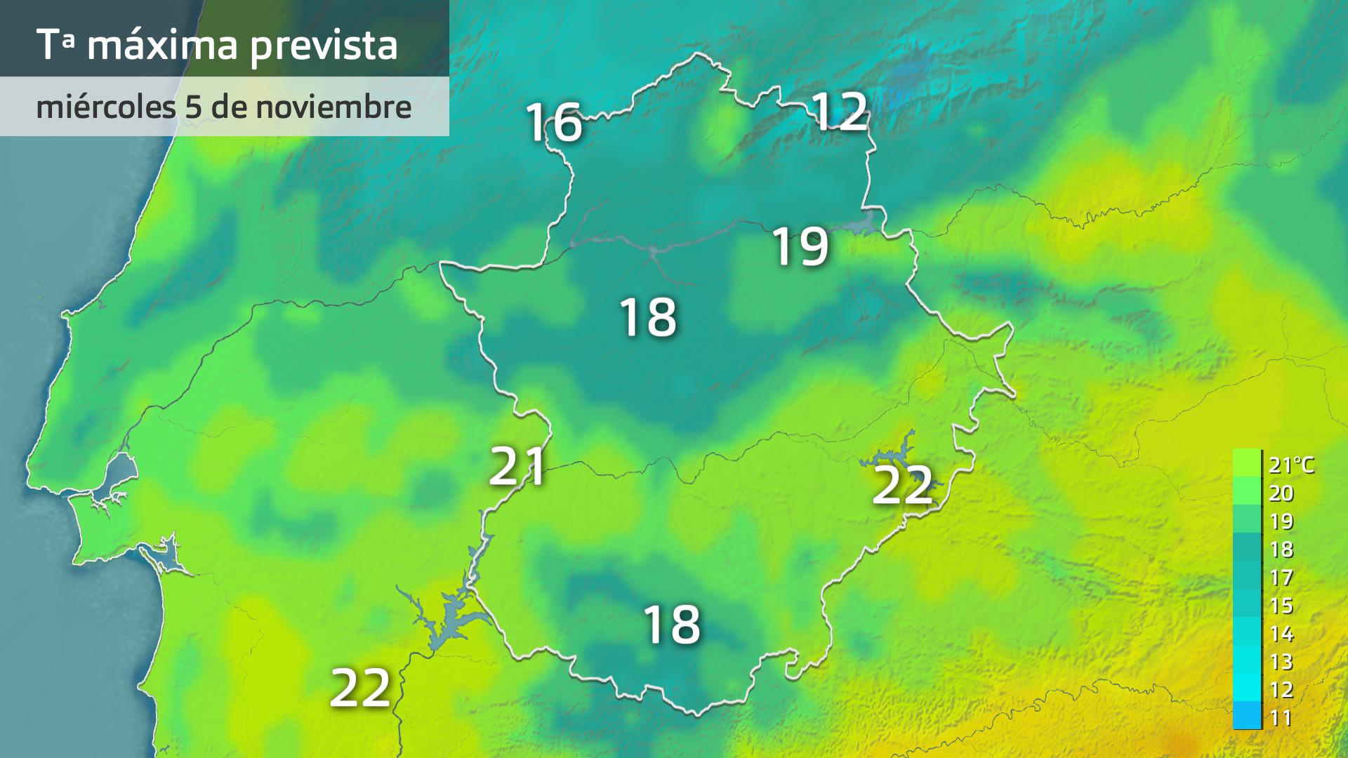Temperatura máxima prevista para hoy miércoles 5 de noviembre