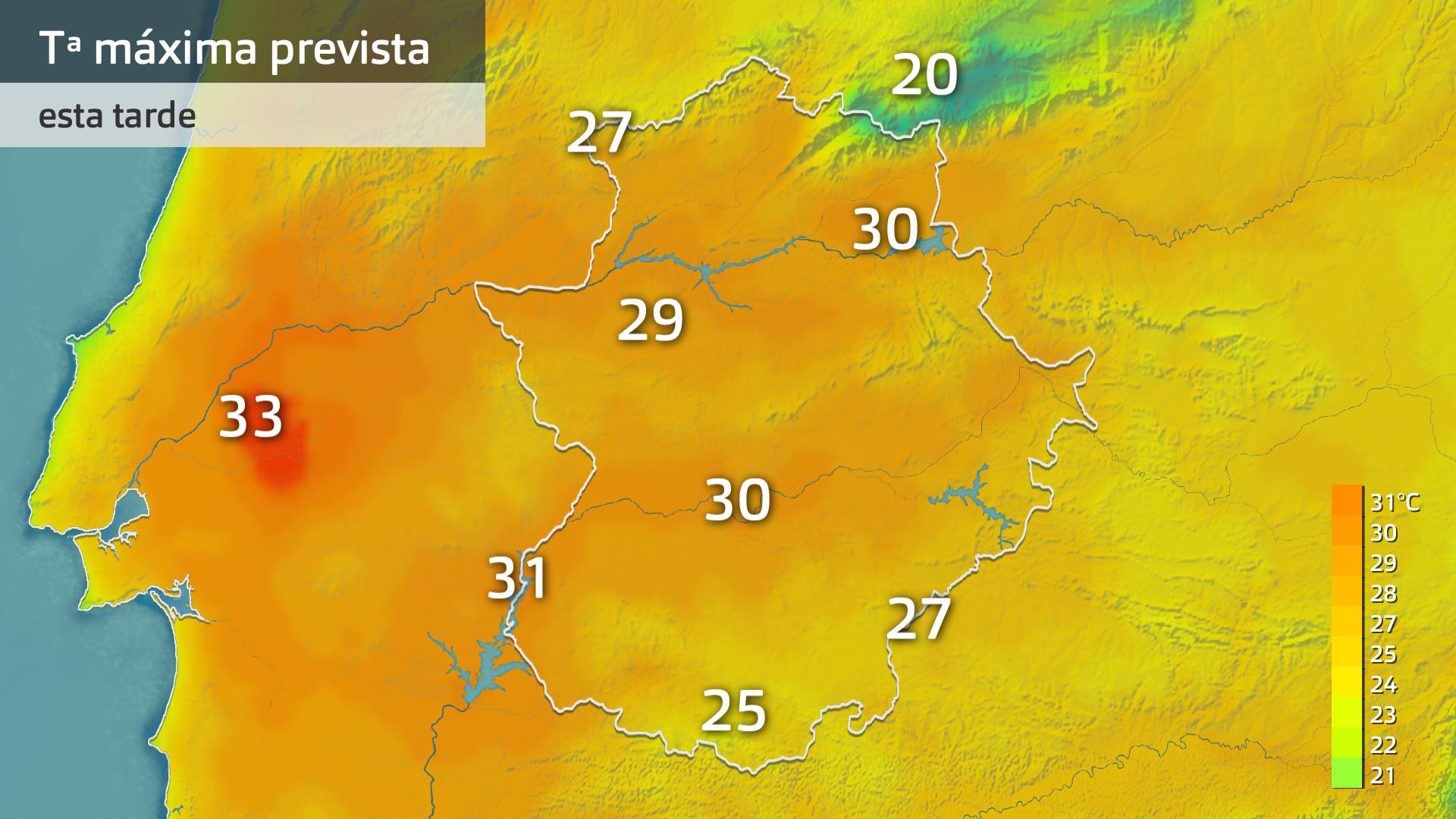 Temperatura máxima prevista para hoy lunes 27 de abril