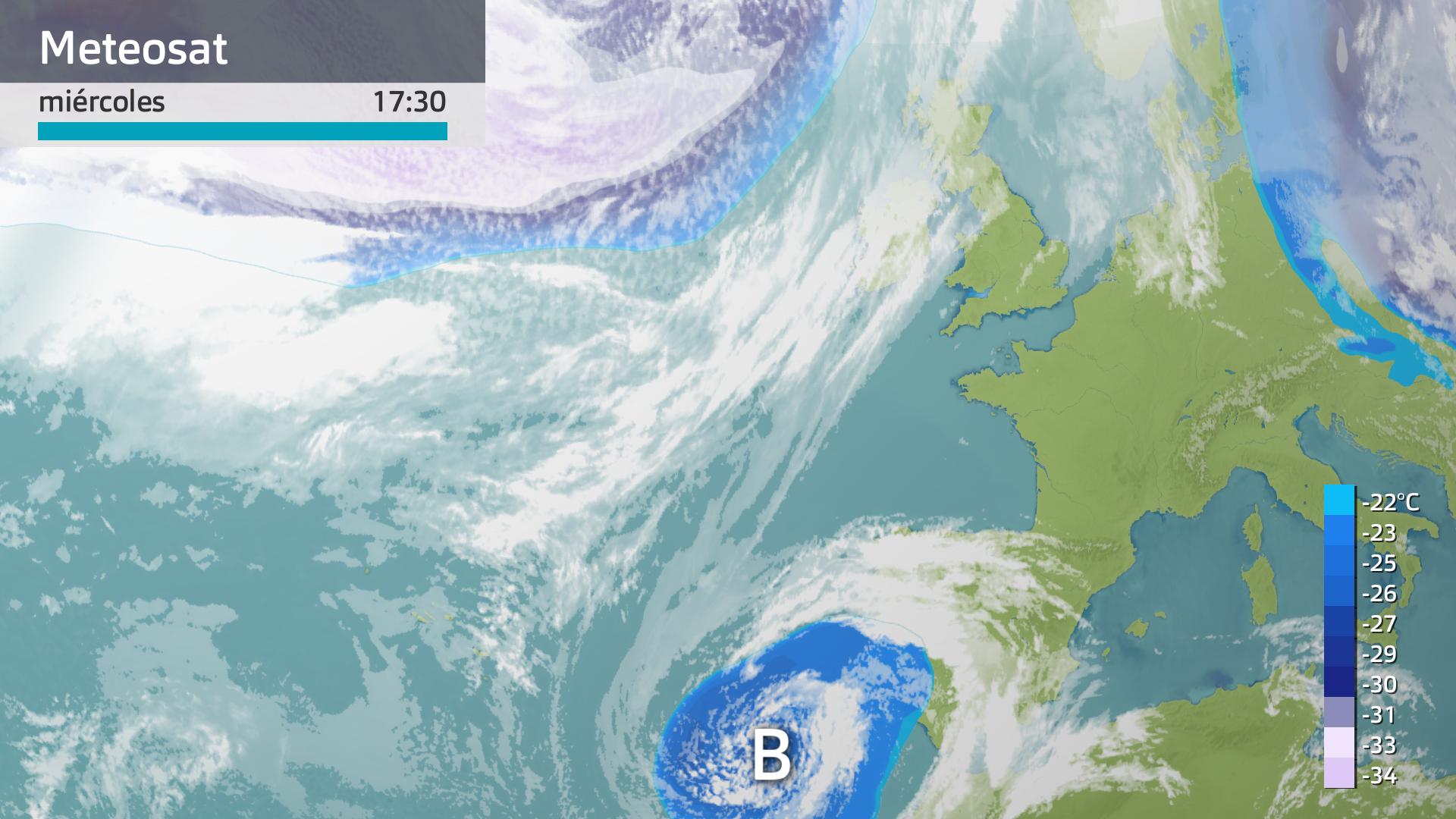 Imagen del Meteosat y temperatura a 500 hPa