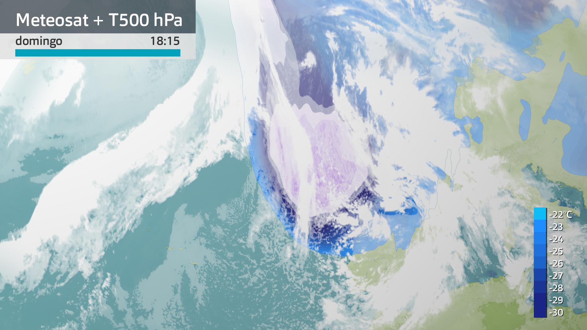 Imagen del Meteosat y temperatura a 500 hPa