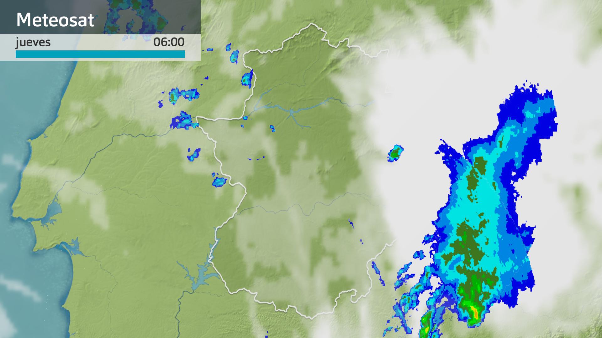 Imagen del Meteosat + radar meteorológico jueves 27 de junio 6 h.