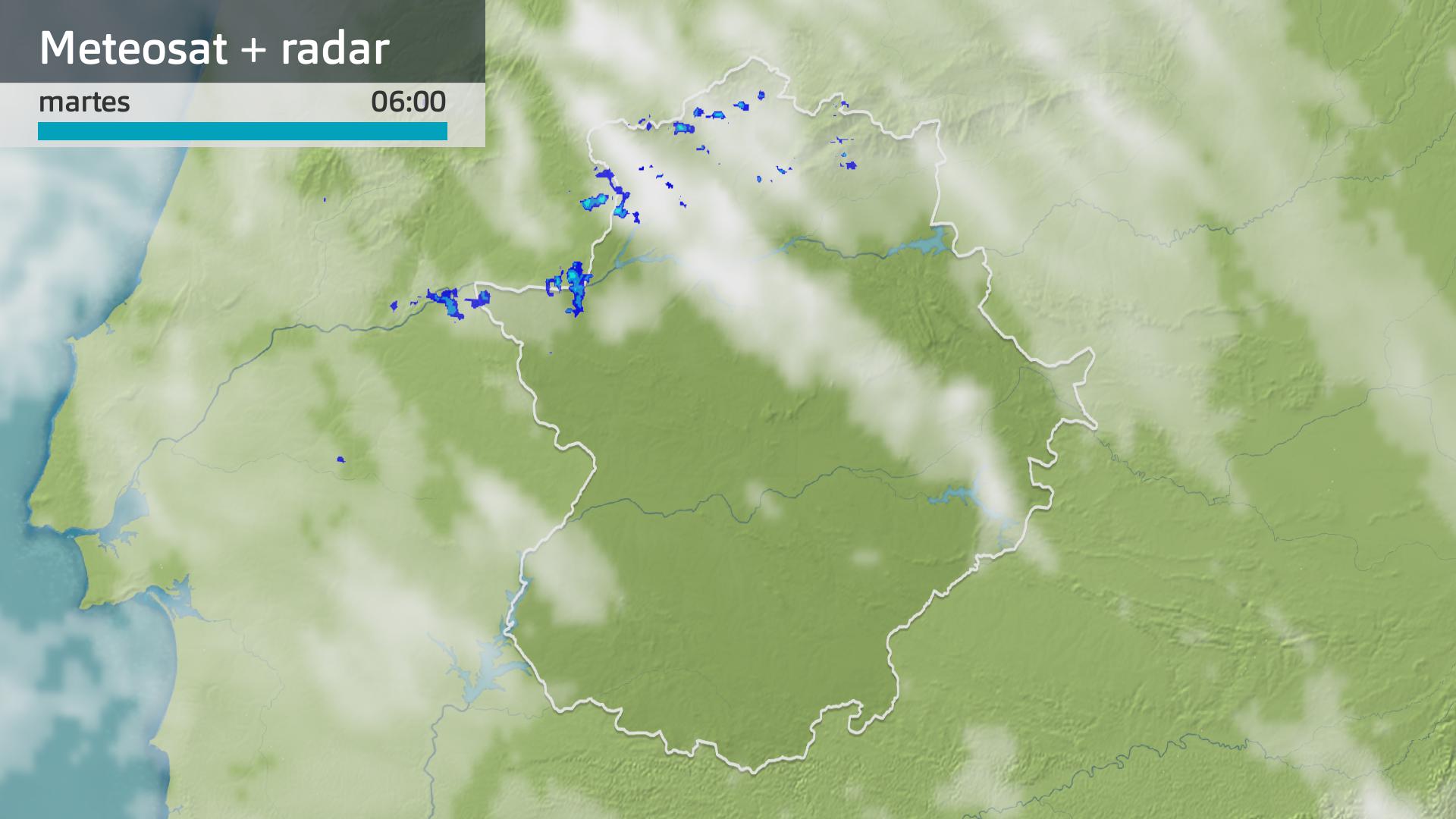 Imagen del Meteosat + radar meteorológico martes 8 de octubre 6 h.