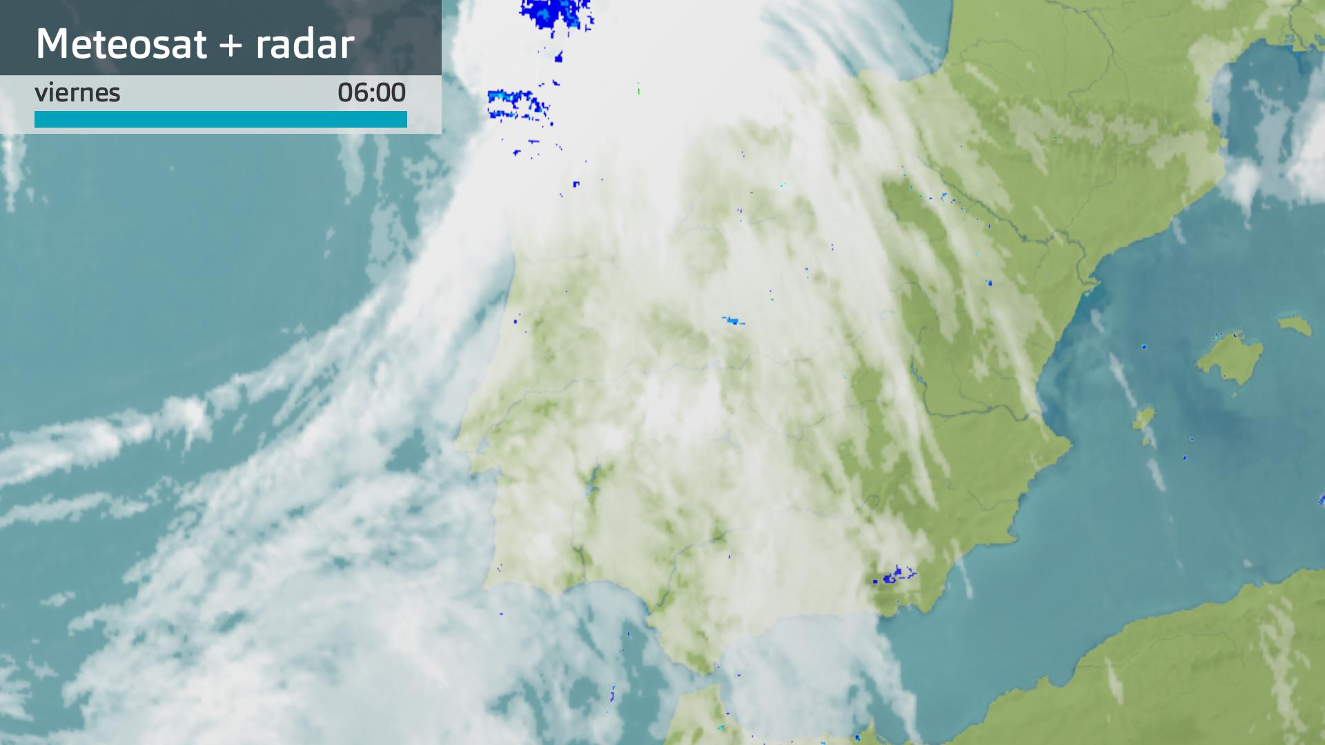 Imagen del Meteosat + radar meteorológico viernes 8 de noviembre 6 h.