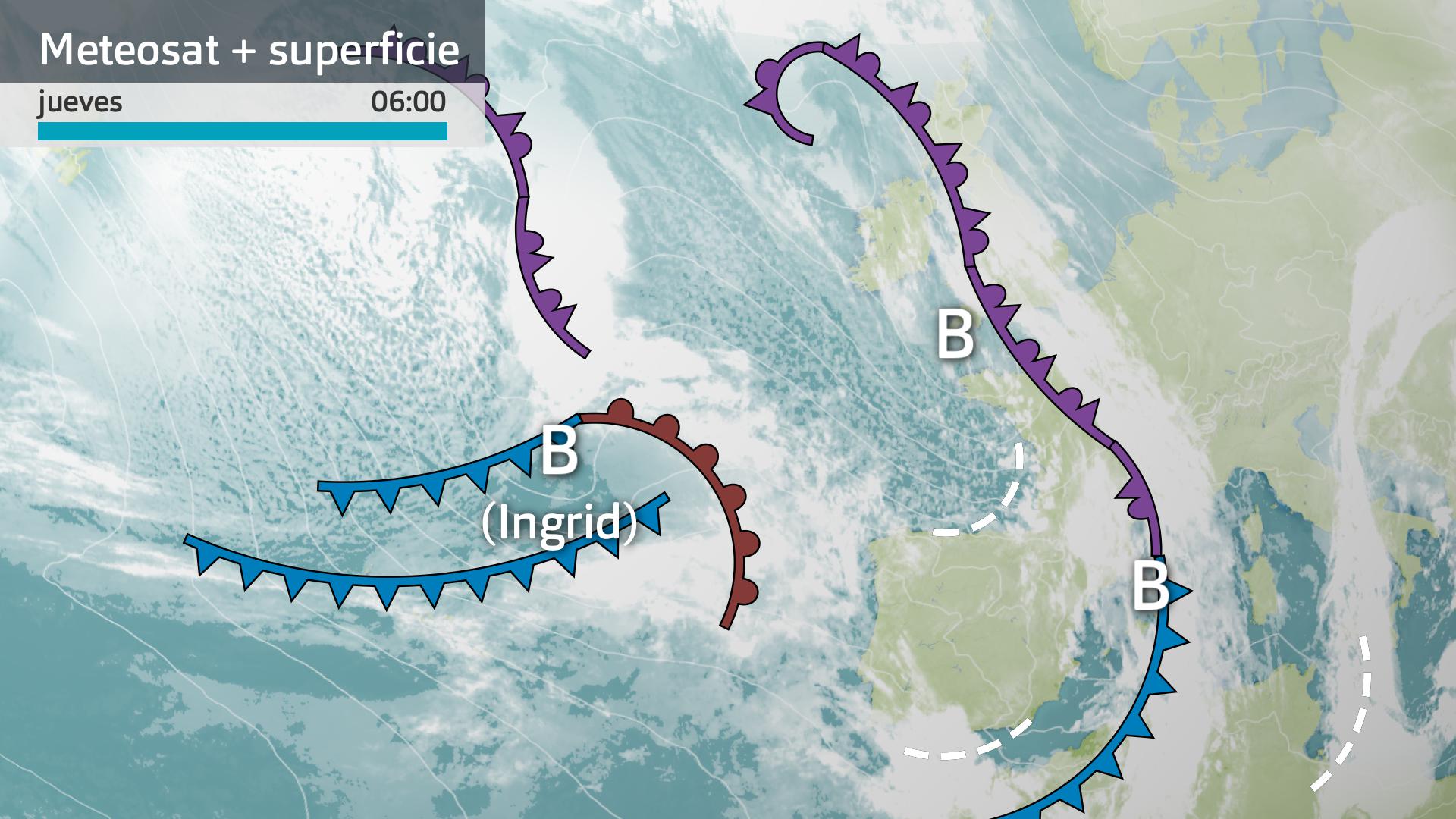 Meteosat + mapa de superficie jueves 22 de enero 6 h.