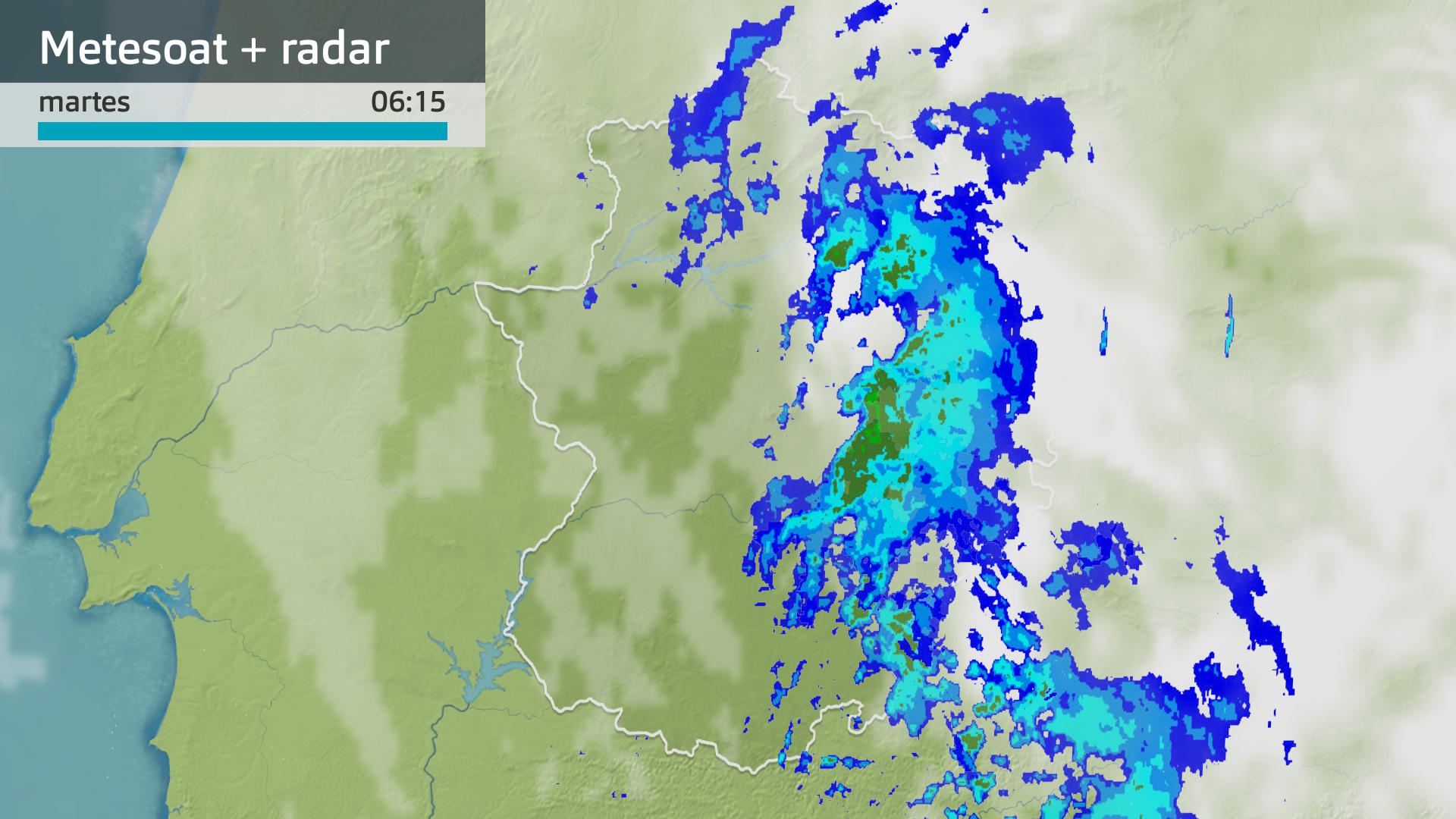 Imagen del Meteosat + radar meteorológico martes 18 de marzo 6:15 h.