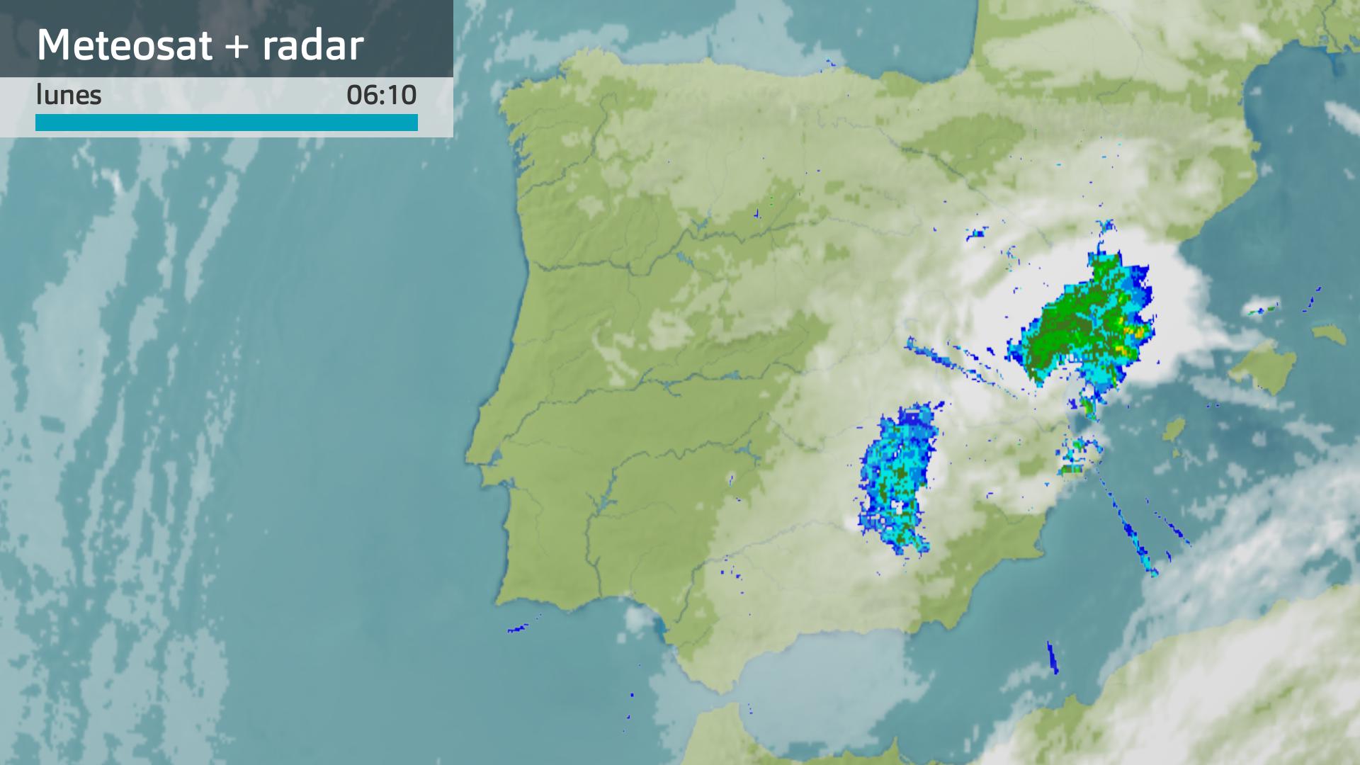 Imagen del Meteosat + radar meteorológico lunes 29 de septiembre 6:10 h.