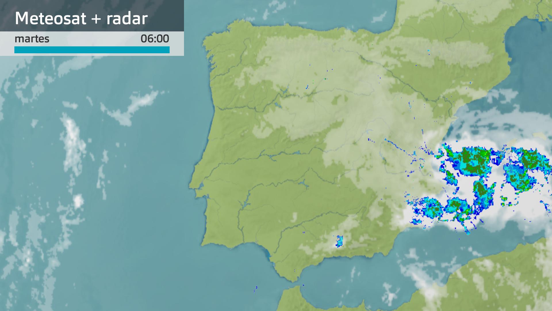 Imagen del Meteosat + radar meteorológico martes 30 de septiembre 6 h.