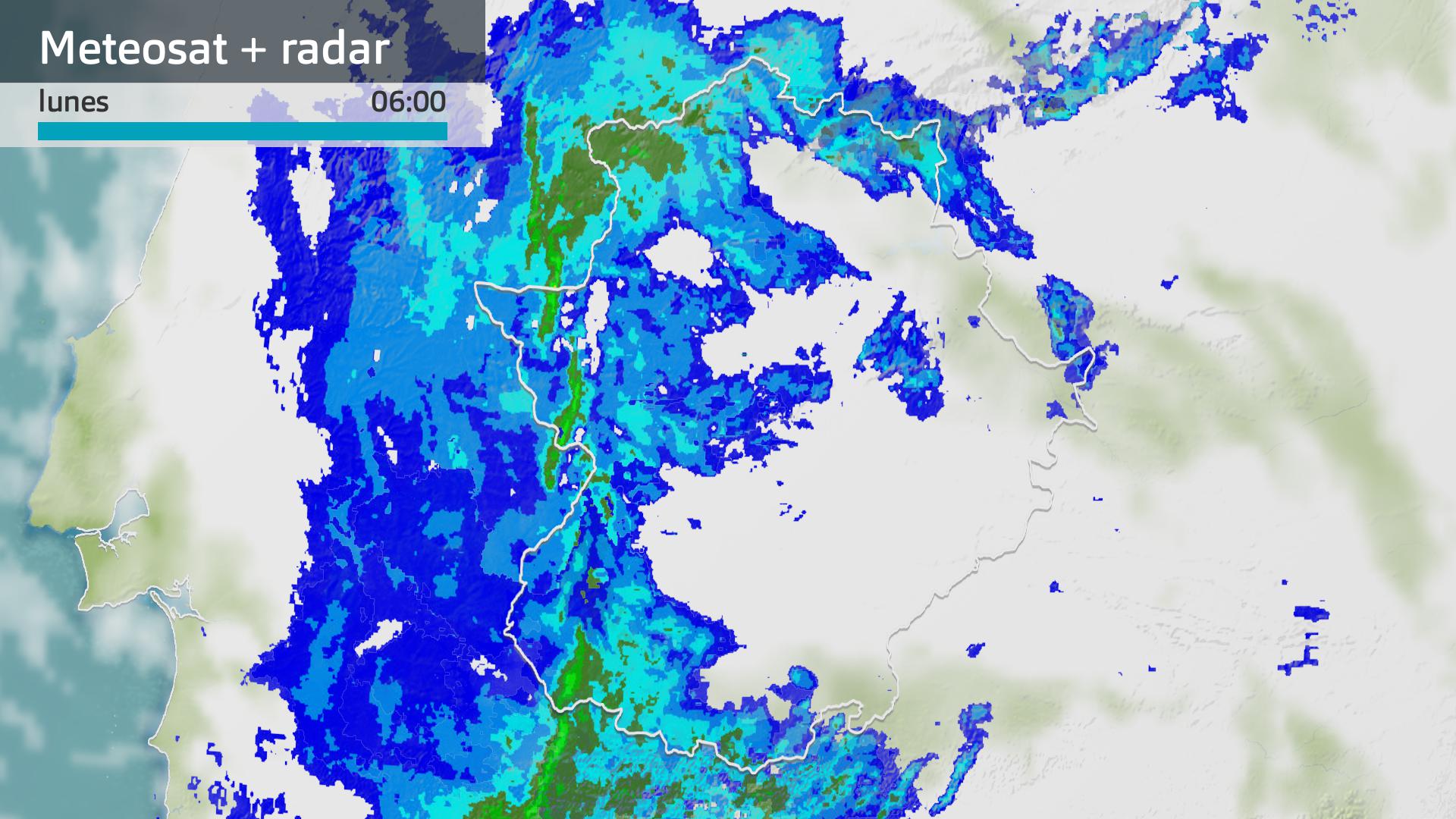 Imagen del Meteosat + radar meteorológico lunes 2 de febrero 6 h.