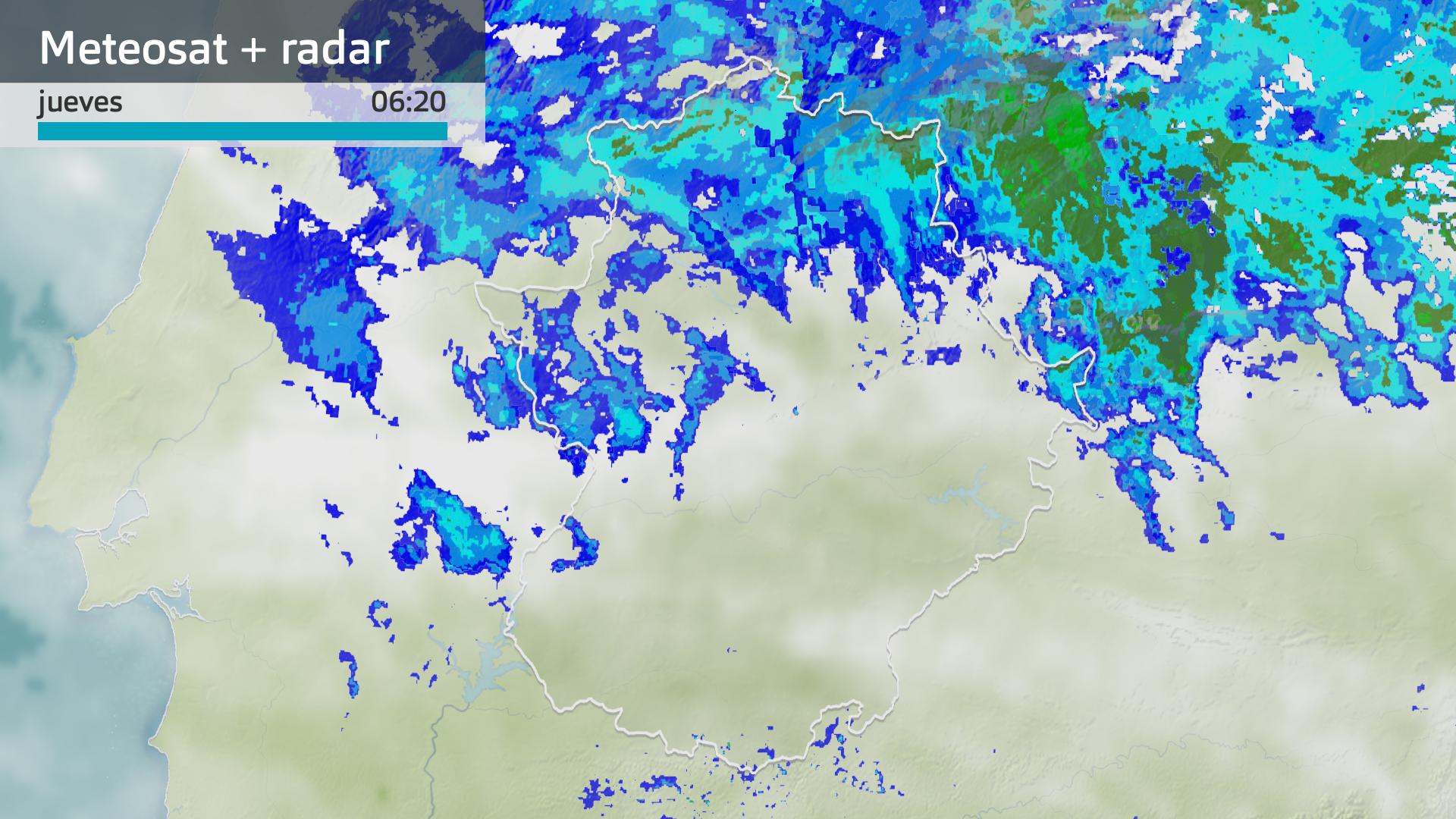 Imagen del Meteosat + radar meteorológico jueves 5 de febrero 6:20 h.