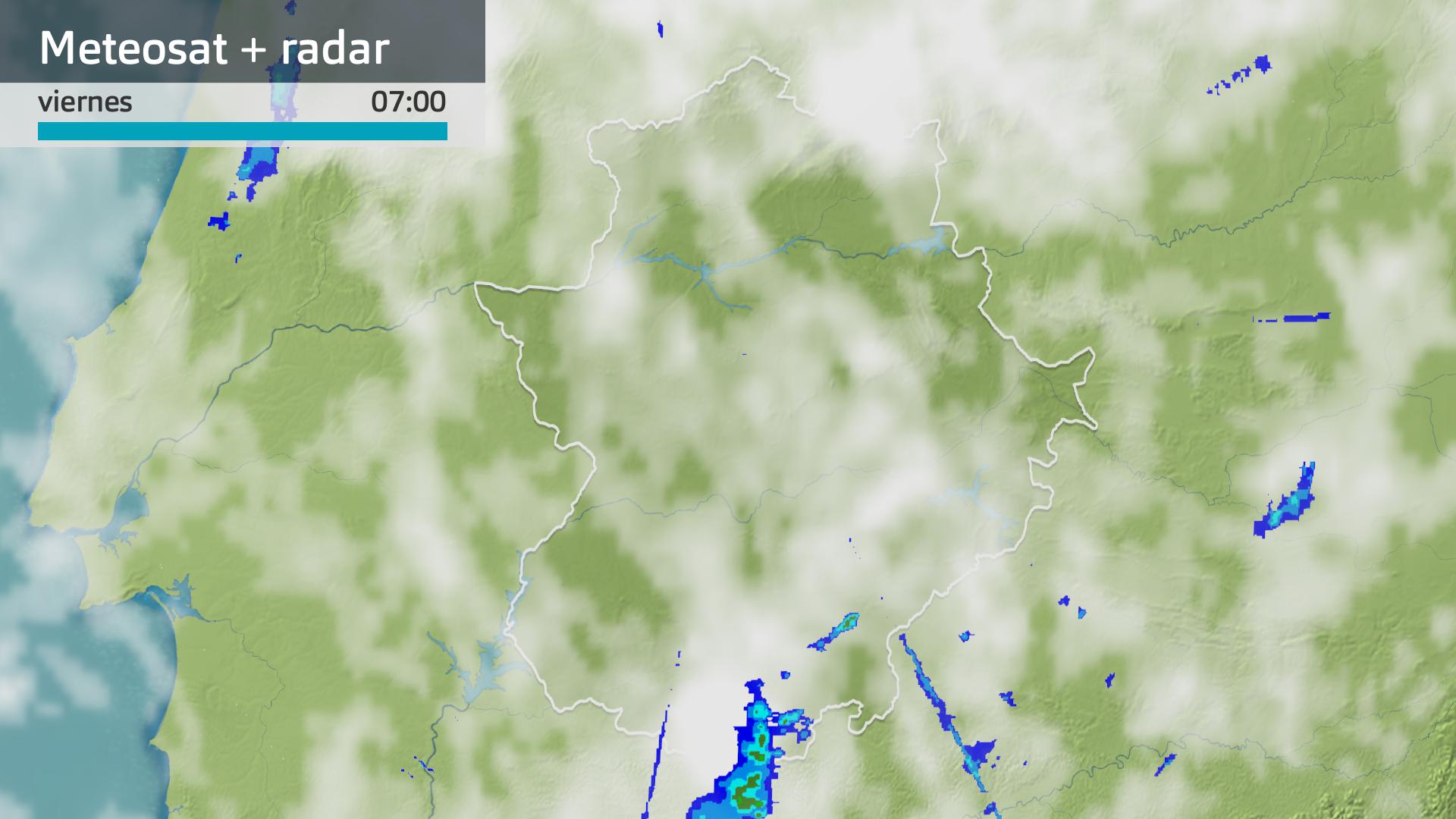 Imagen del Meteosat + radar meteorológico viernes 7 de junio 7 h.