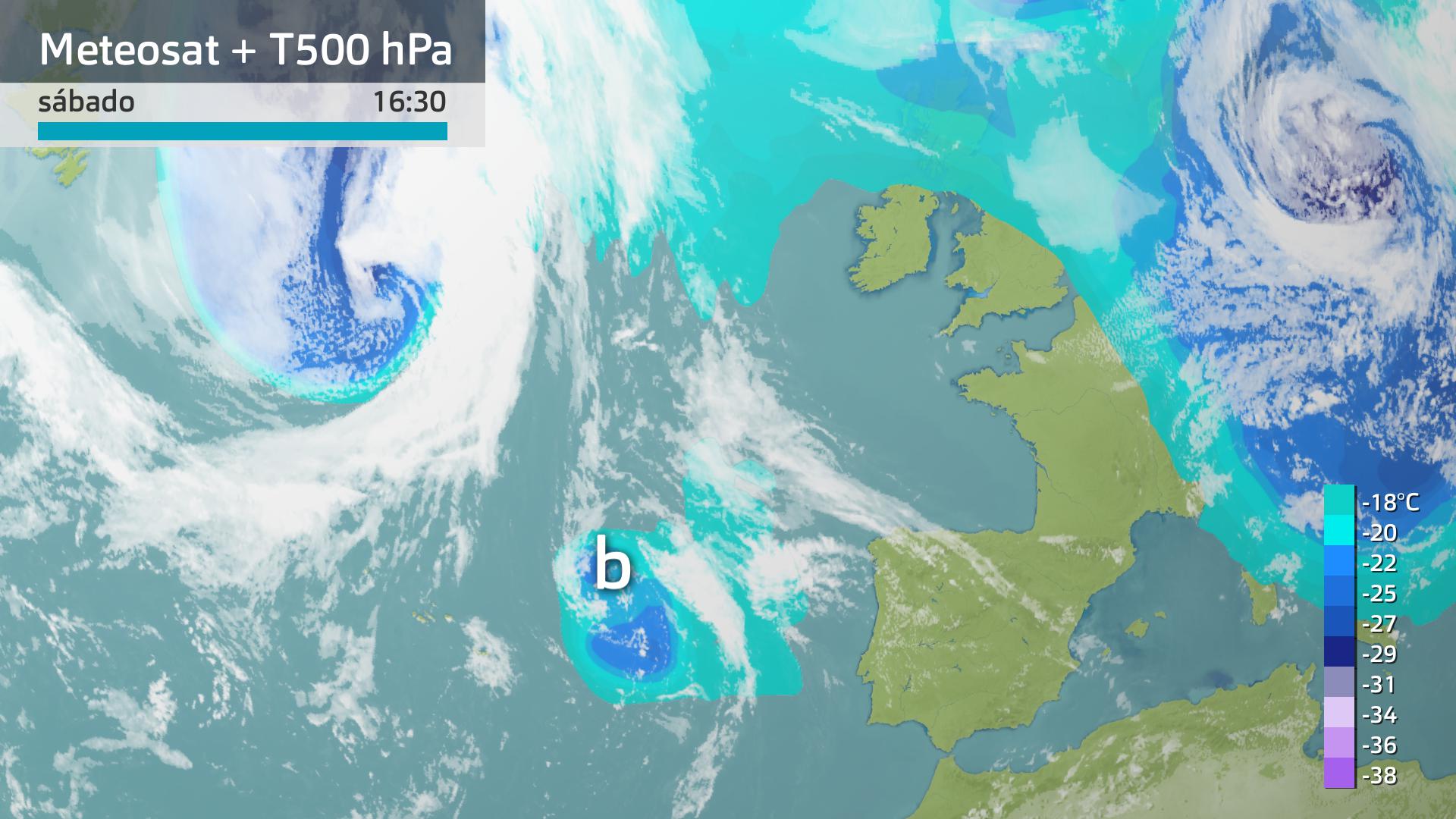 Imagen del Meteosat y temperatura a 500 hPa