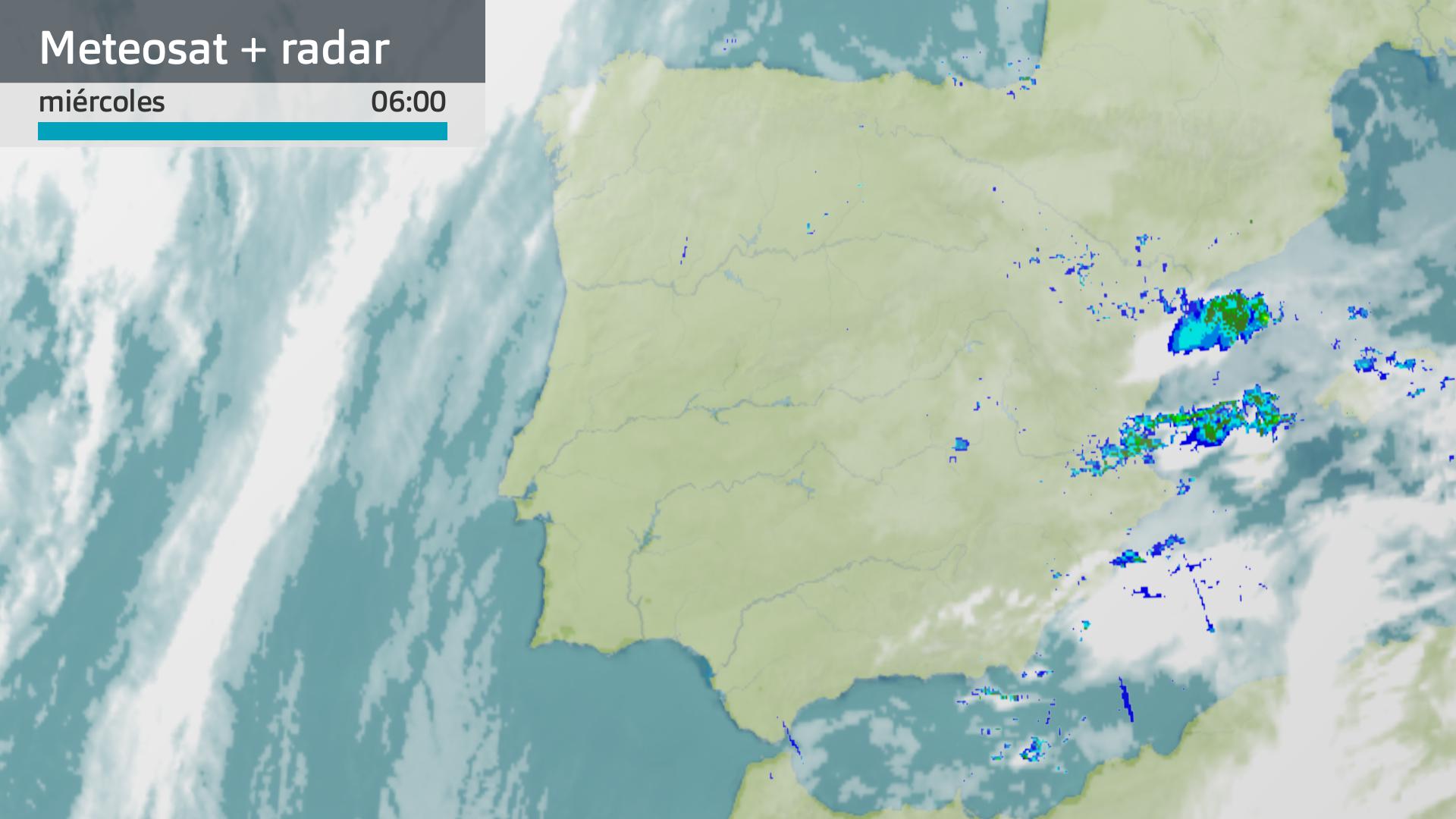 Imagen del Meteosat + radar meteorológico miércoles 17 de diciembre 6 h.