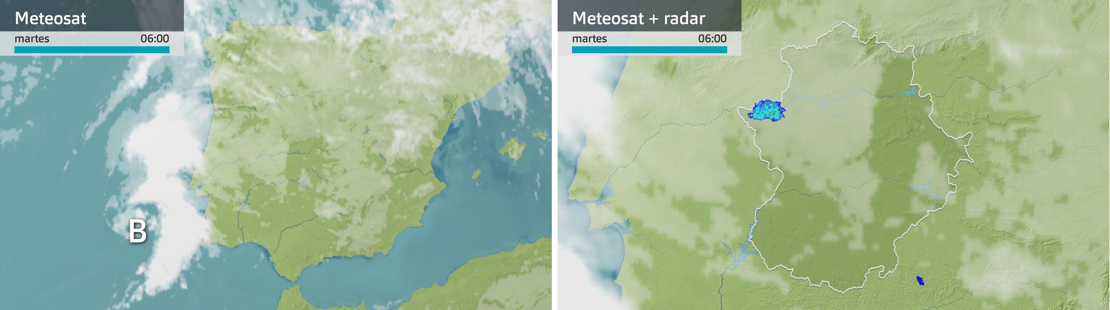 Imagen del Meteosat + radar meteorológico martes 11 de febrero 6 h.