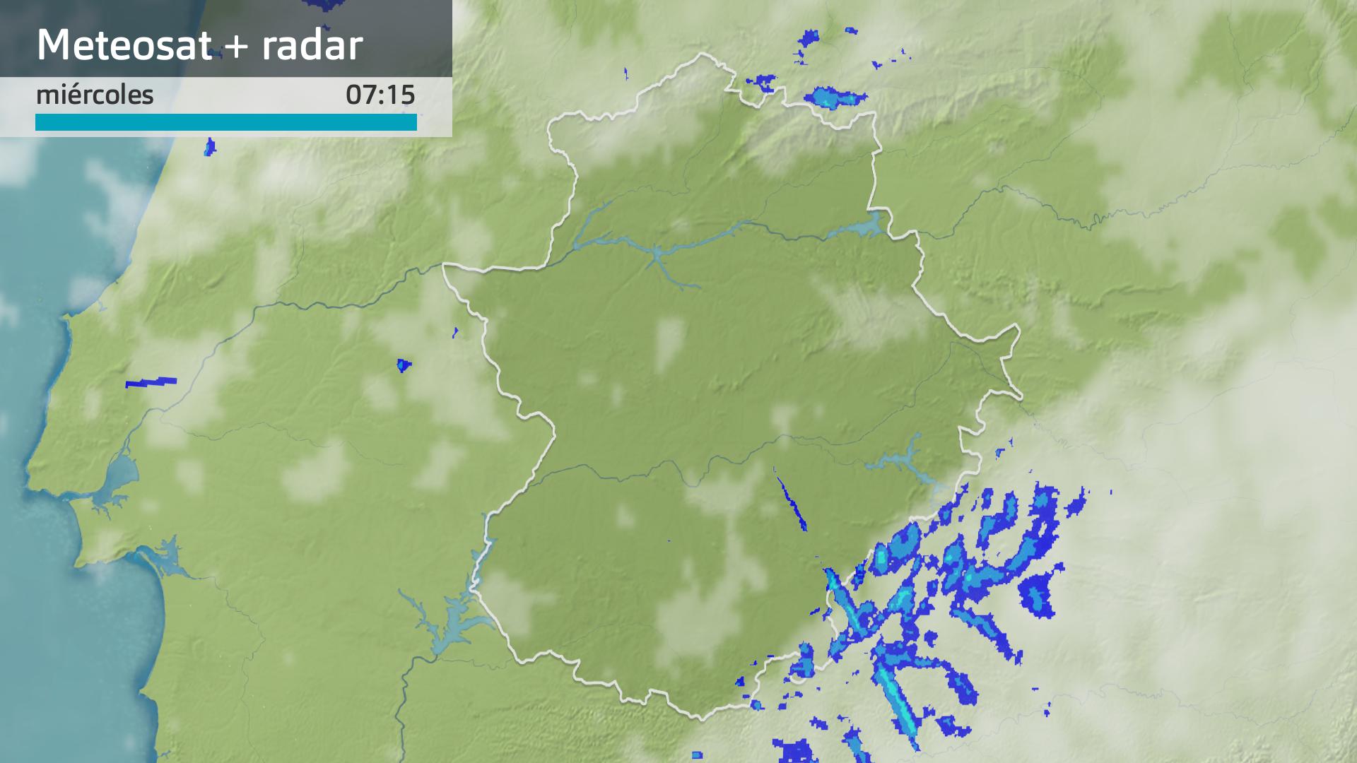 Imagen del Meteosat + radar meteorológico miércoles 1 de may0 7:15 h.